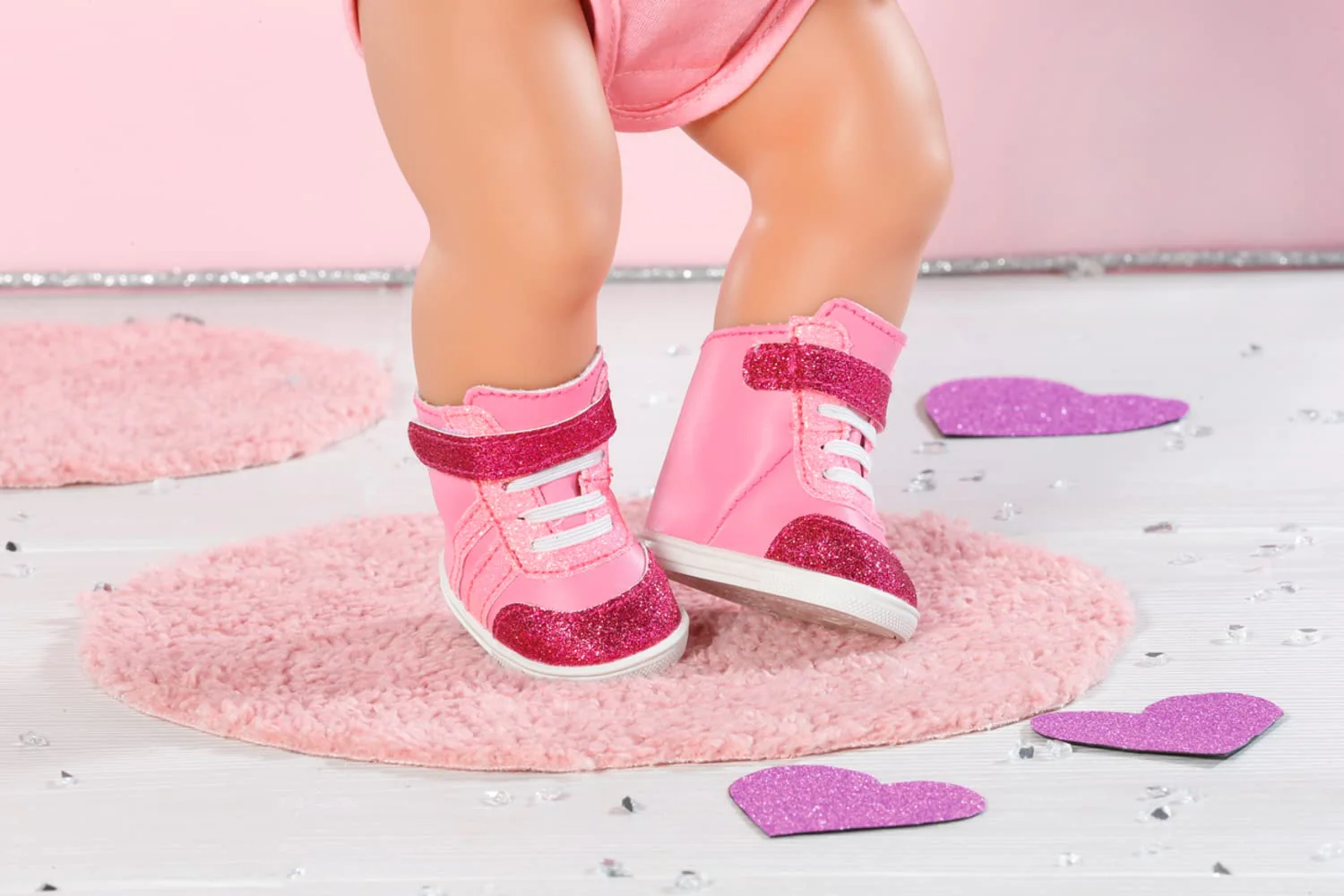 BABY born Sneakers pink, Puppenschuhe in Rosa mit Klettverschluss und Glitzer für 43 cm Puppen, 833889 Zapf Creation - Image 5