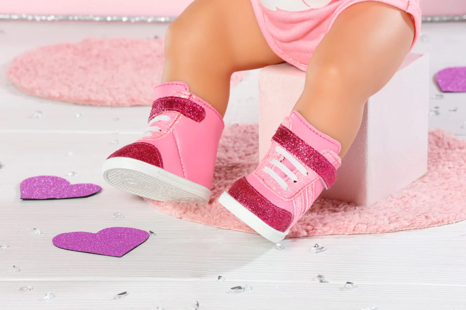BABY born Sneakers pink, Puppenschuhe in Rosa mit Klettverschluss und Glitzer für 43 cm Puppen, 833889 Zapf Creation - Image 6