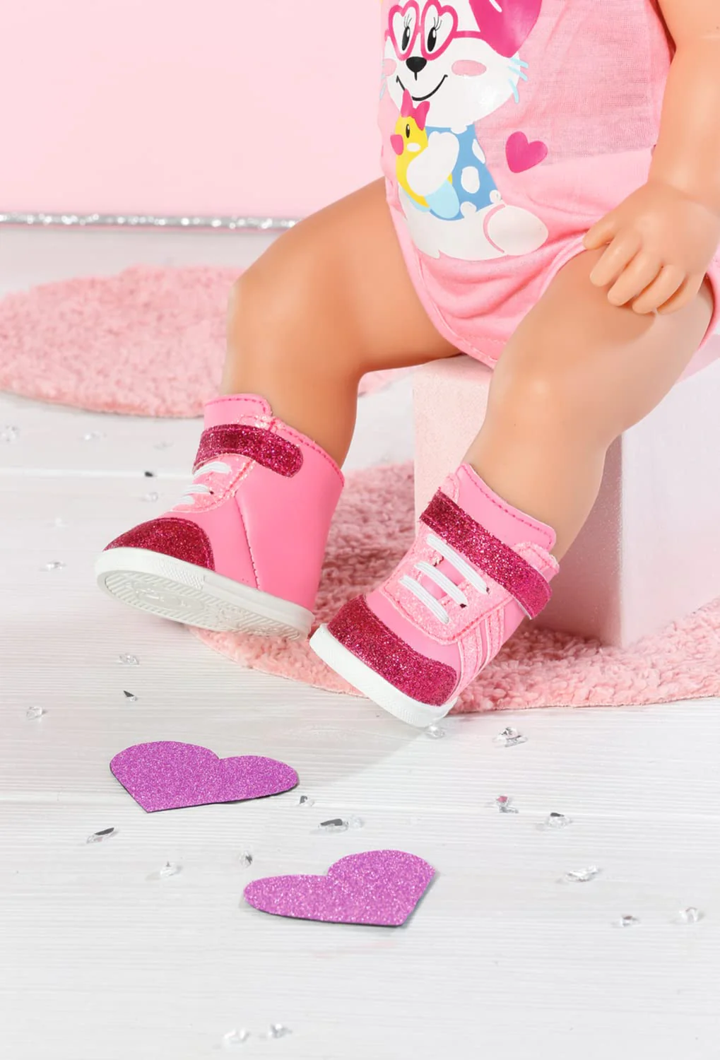 BABY born Sneakers pink, Puppenschuhe in Rosa mit Klettverschluss und Glitzer für 43 cm Puppen, 833889 Zapf Creation - Image 7