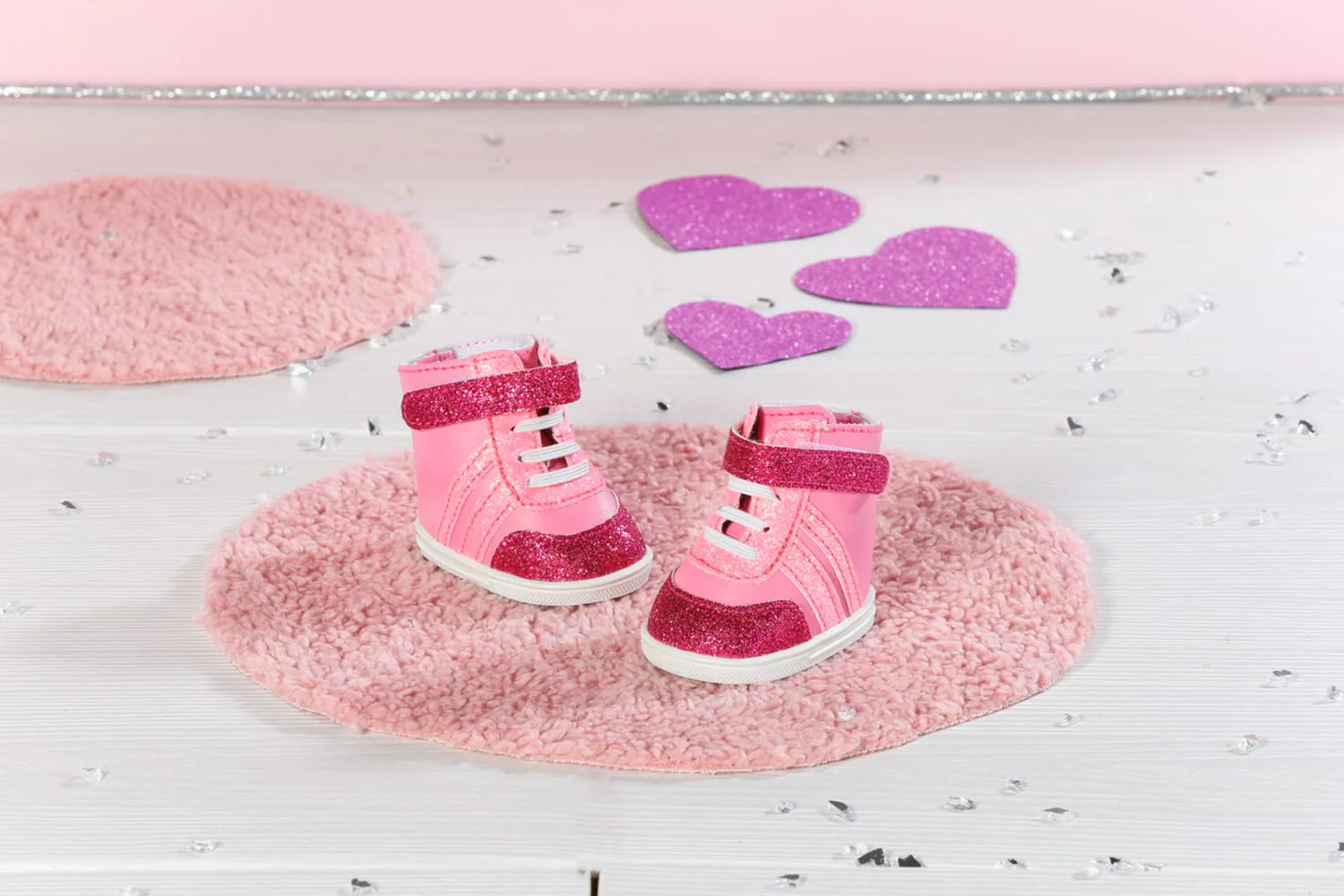 BABY born Sneakers pink, Puppenschuhe in Rosa mit Klettverschluss und Glitzer für 43 cm Puppen, 833889 Zapf Creation - Image 9