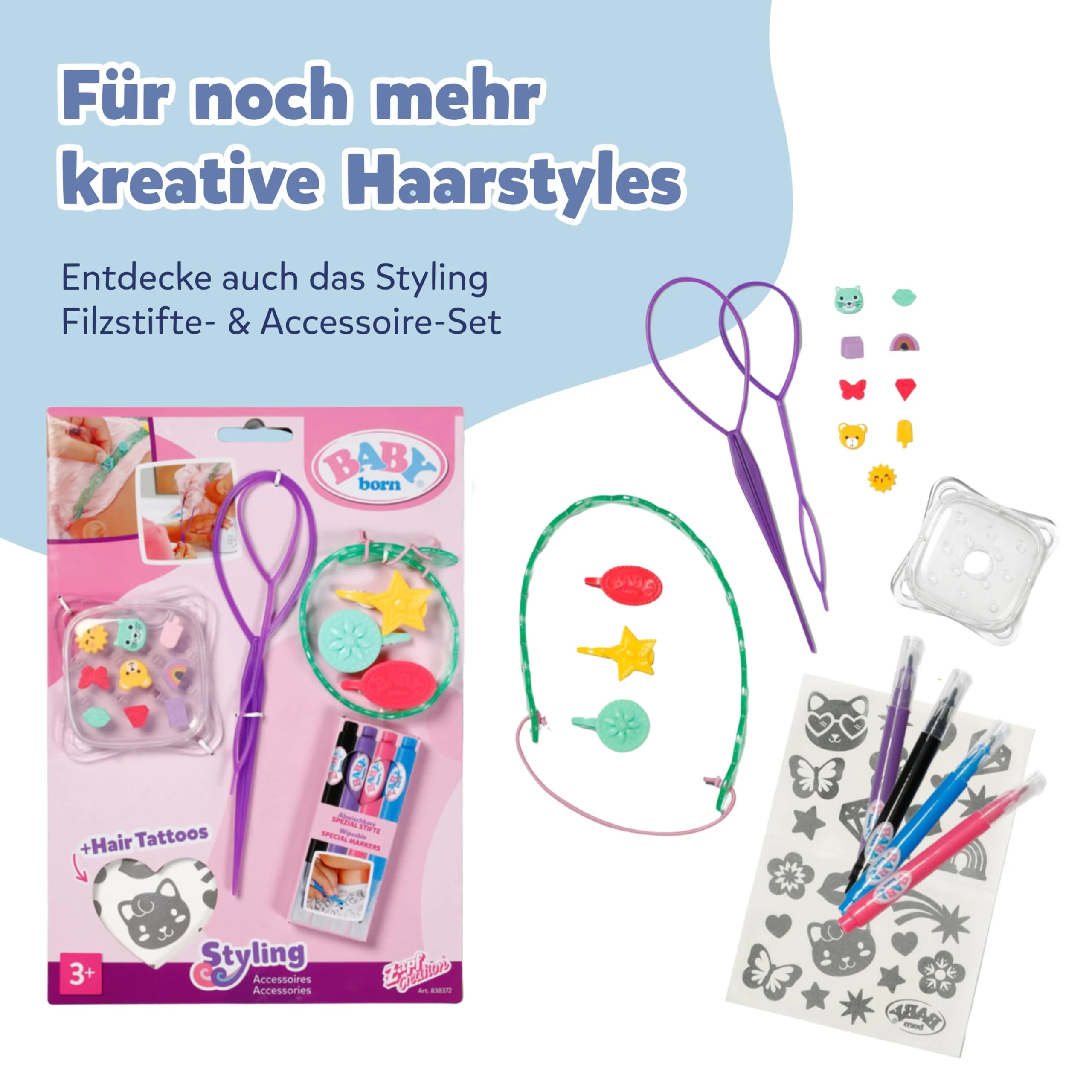 BABY born Styling Kopf Kreativ - Puppen Frisierkopf für Kinder ab 3 Jahren - Schminkkopf mit hochwertigem rosa Haar inkl. Markern zum bemalen & über 20 weiteren Accessoires - Image 3