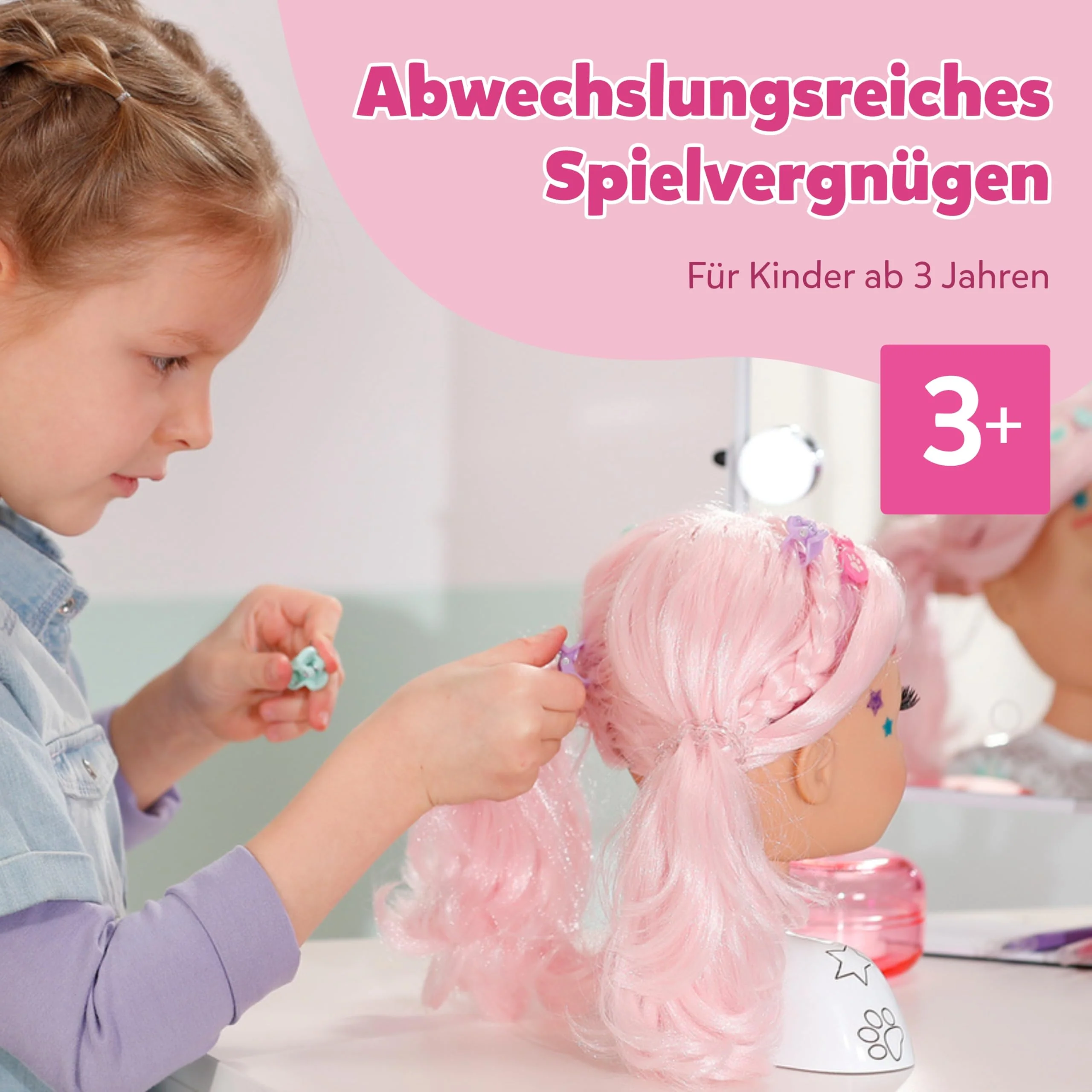 BABY born Styling Kopf Kreativ - Puppen Frisierkopf für Kinder ab 3 Jahren - Schminkkopf mit hochwertigem rosa Haar inkl. Markern zum bemalen & über 20 weiteren Accessoires - Image 4
