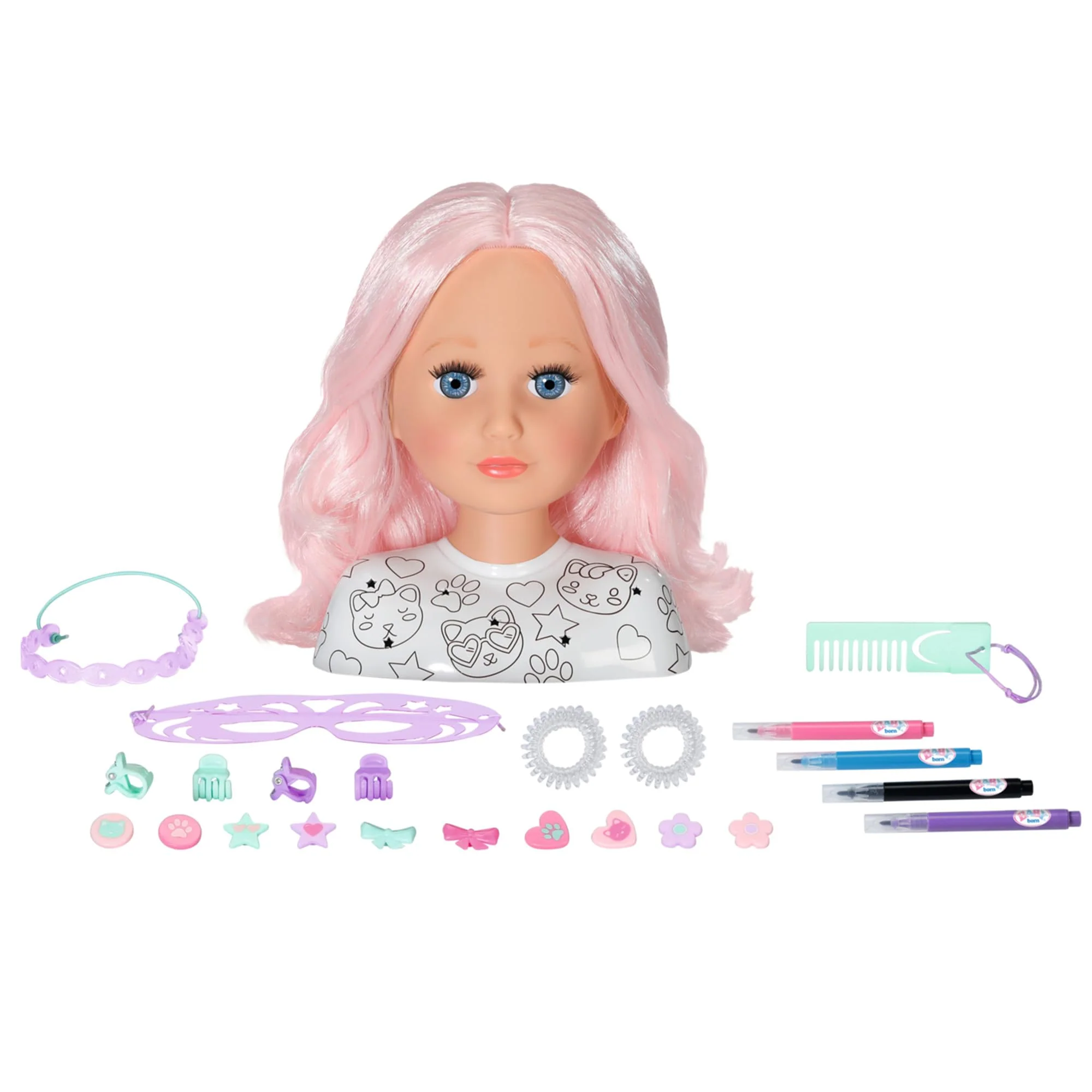 BABY born Styling Kopf Kreativ - Puppen Frisierkopf für Kinder ab 3 Jahren - Schminkkopf mit hochwertigem rosa Haar inkl. Markern zum bemalen & über 20 weiteren Accessoires - Image 7