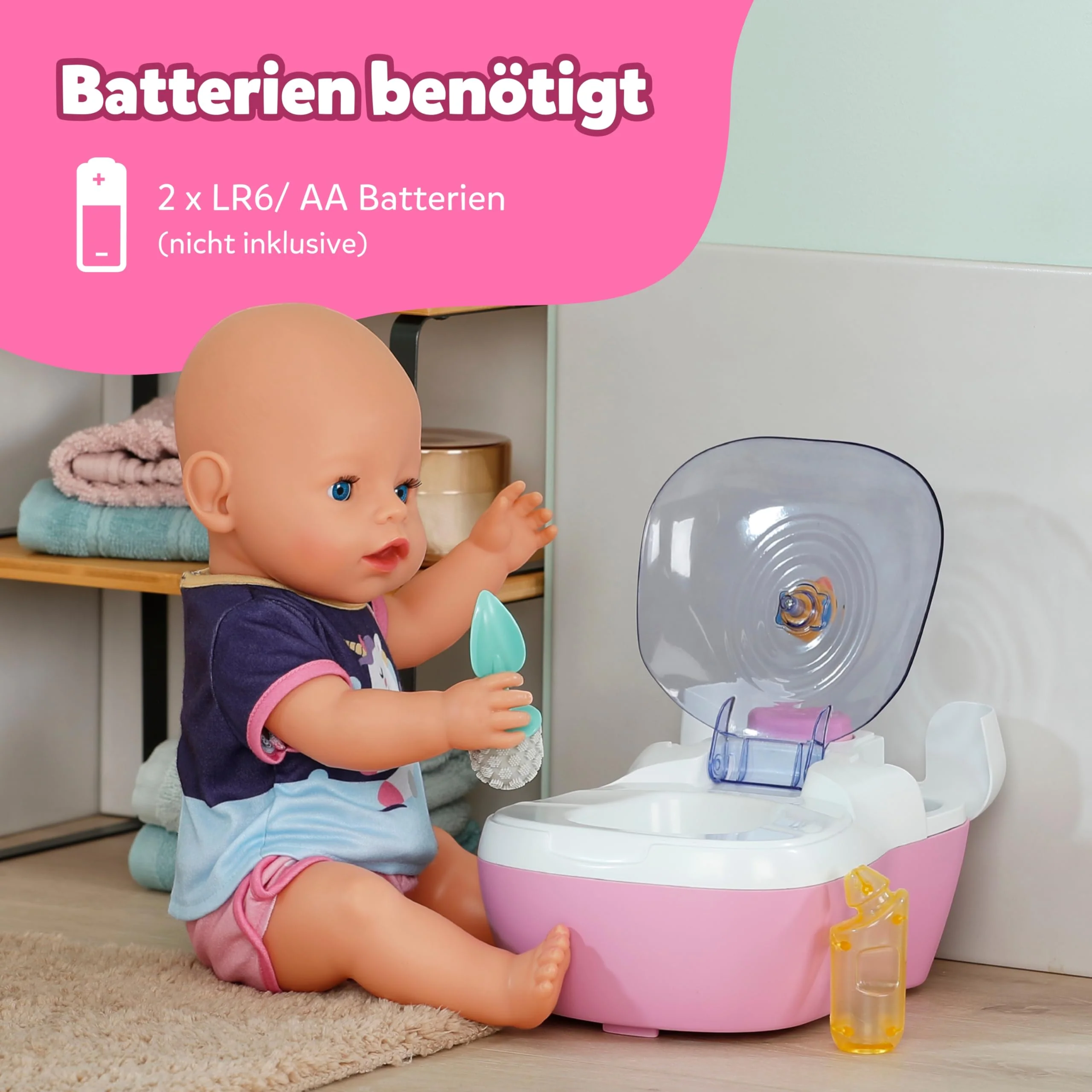 BABY born Toilette - Puppentoilette mit Spülgeräuschen, Toiletten-Song & Zubehör - Hochwertiges Puppenzubehör - Für Puppen der Größe 36 cm & 43 cm, Rosa - Image 5