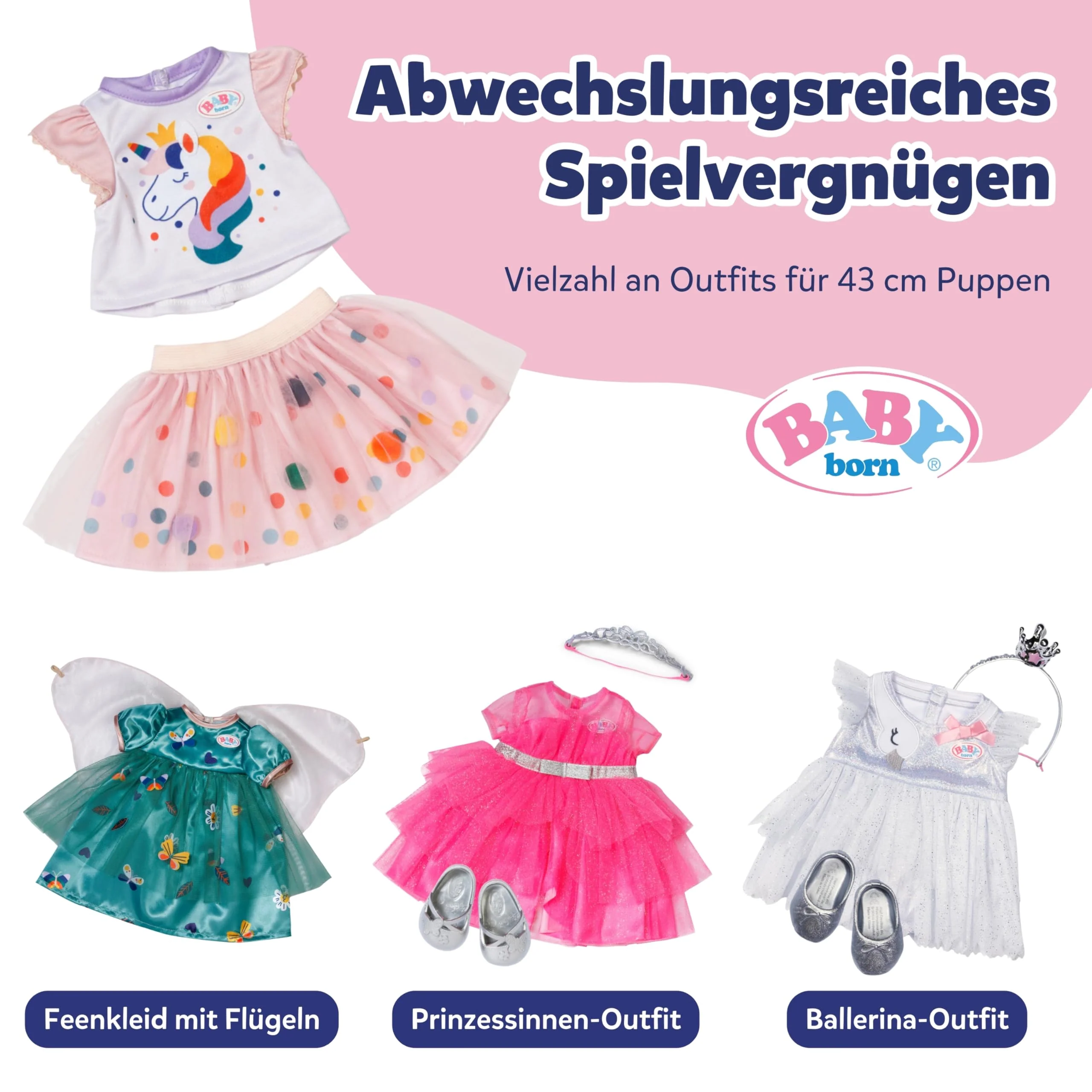 BABY born Tutu Kleid mit Einhorn Print - Set aus Kurzarm-Shirt & Tüllrock mit bunten Punkten - Hochwertiges Puppenzubehör - Kleidung geeignet für Puppen der Größe 43 cm - Image 3