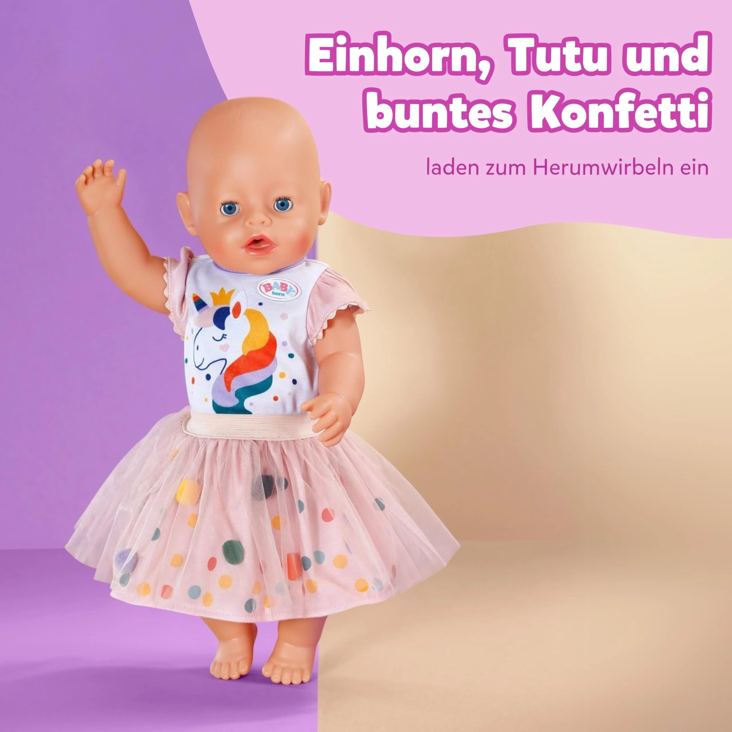 BABY born Tutu Kleid mit Einhorn Print - Set aus Kurzarm-Shirt & Tüllrock mit bunten Punkten - Hochwertiges Puppenzubehör - Kleidung geeignet für Puppen der Größe 43 cm - Image 6