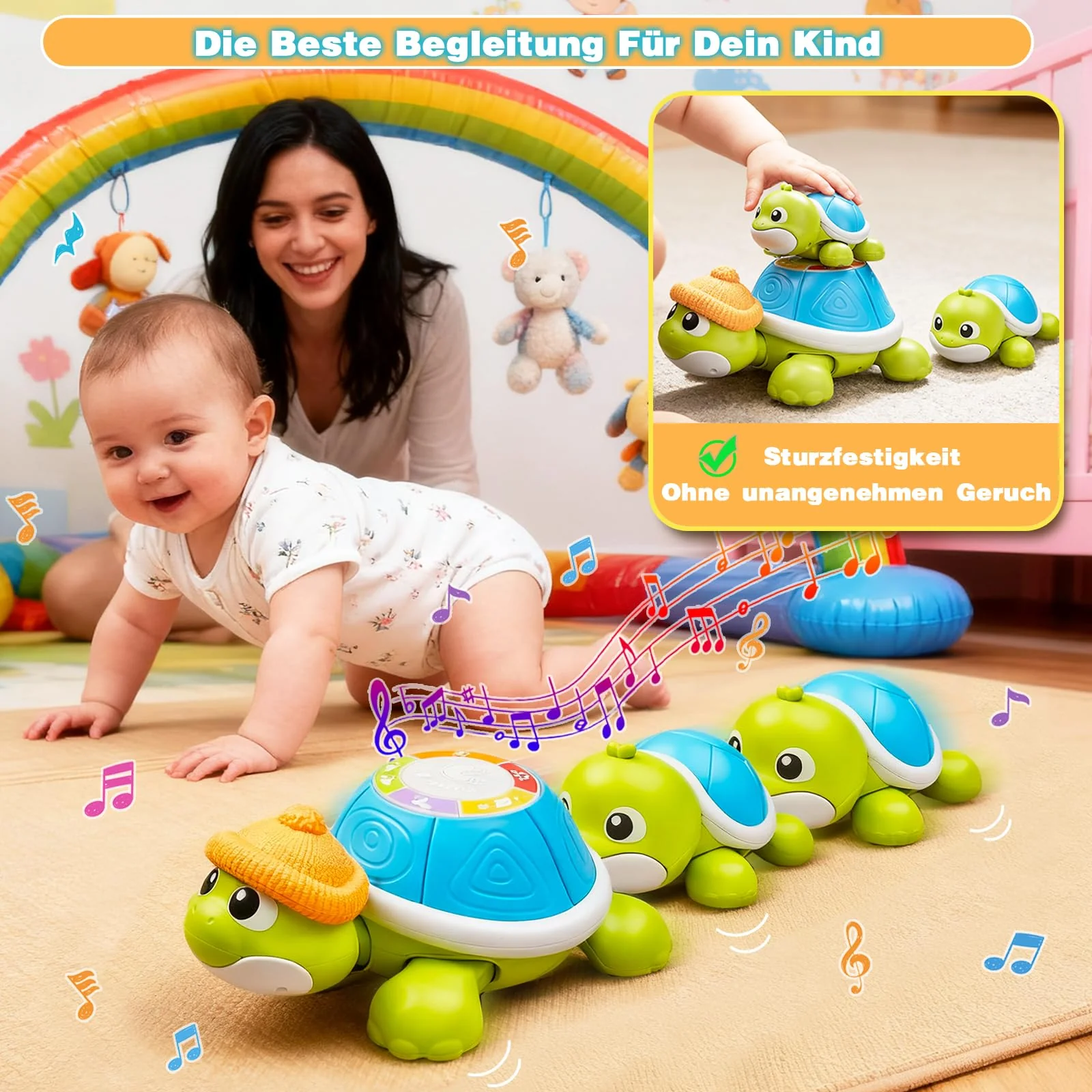 Baby Krabbel Spielzeug ab 3 6 9 Monate, 3 PCS Schildkröten Krabbelspielzeug mit Licht und Musik, Frühkindliches Lernspielzeug, Tummy Time Baby Toys, Neugeborenes Spielzeug Geschenk - Image 5