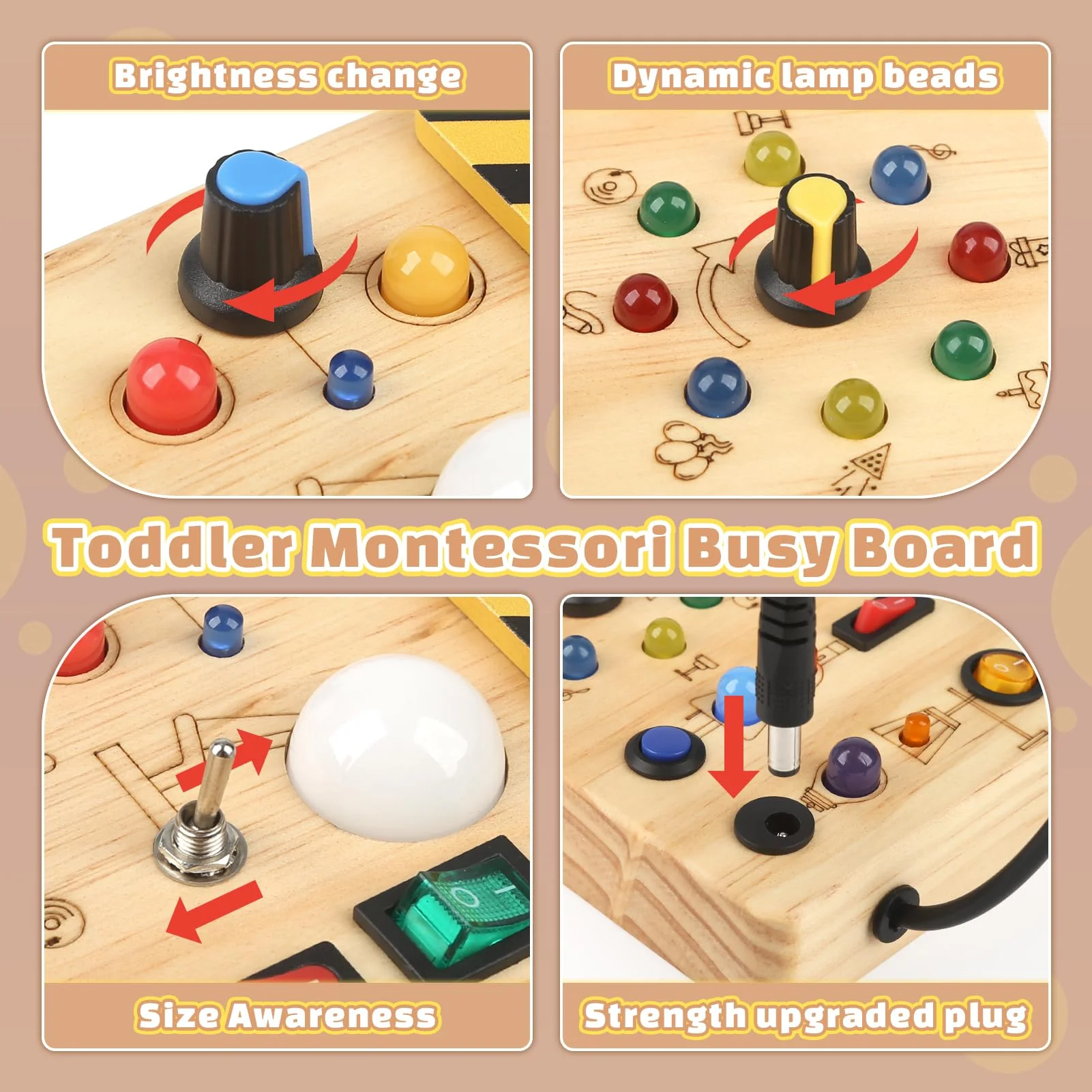 Baby Montessori Busy Board ab 2 Jahr, Motorikspielzeug mit 19 LED, Activity Board Holzspielzeug Lernspielzeug Sensorik Spielzeug, Geschenk Jungen und Mädch ab 2 3 4 Jahr - Image 8