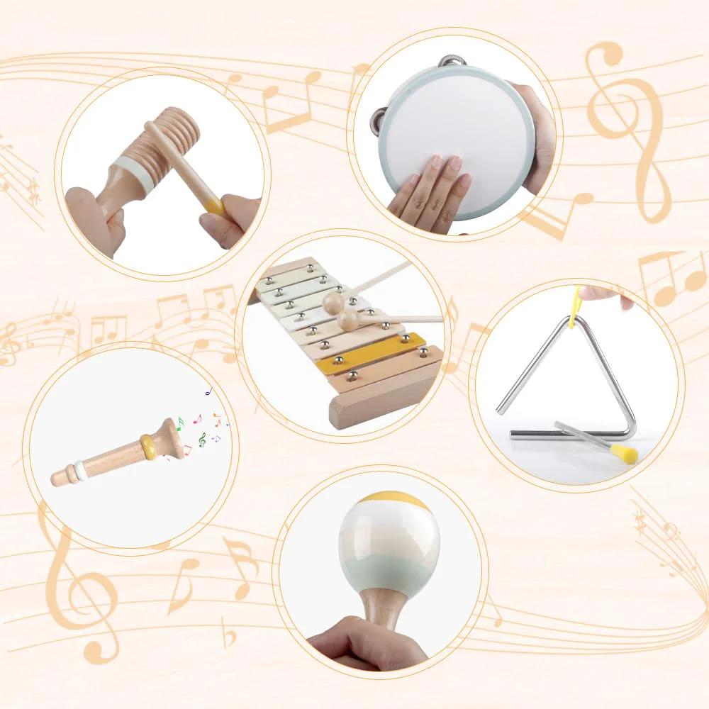 Baby-Musikinstrumente - Montessori-Holzspielzeug für Kleinkinder von 1-3 Jahren, Percussion-Instrumente Set mit modernem Boho-Xylophon für Kinder Vorschulbildung 3+ - Image 4
