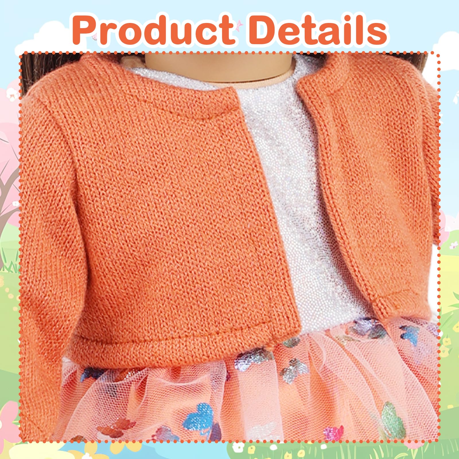 Baby Puppen Kleidung für 14-18 Zoll Babypuppen, 4 Stück Orange Farbe Puppenkleidung Outfits mit Orangefarbenen Mantel Tüllrock Haarband Socken für 43 cm Puppen, 35-43cm Süßes Puppenkleidungs - Image 6