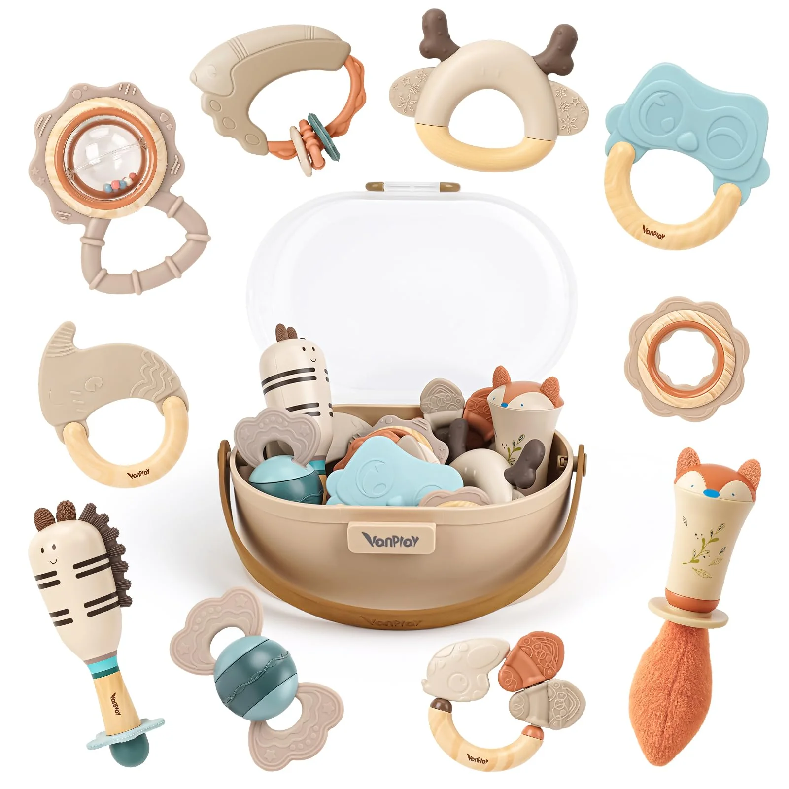 Baby Rassel 0-6 Monate Beißring Sensorik Montessori Spielzeug Zahnungshilfe Baby Spielzeug 6 Monate(10Pcs)