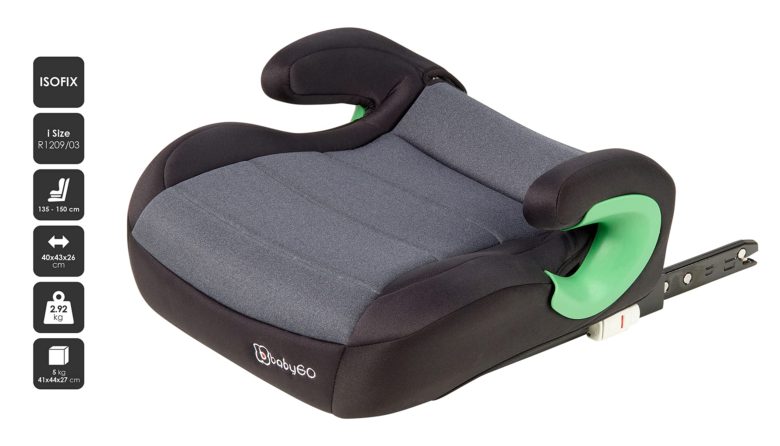 babyGO Sitzerhöhung Bursa III nach neuer I-Size Norm - Kindersitzerhöhung mit verstellbarem Isofix - Kindersitz/Autositz für Kinder (ca. 15-36 kg) Grau - Image 6