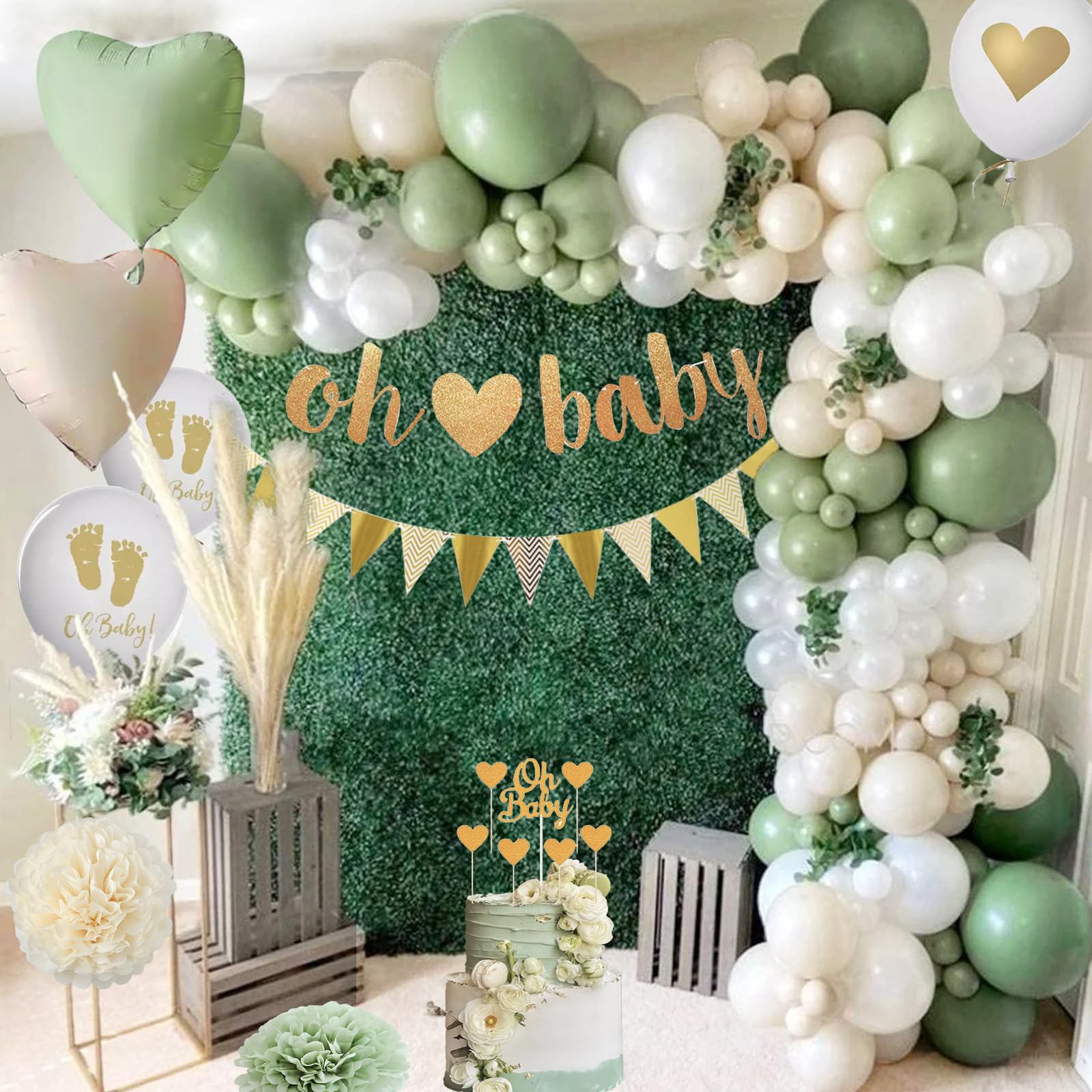 Babyparty Deko Junge, Baby Shower Deko Junge Mädchen mit Luftballoons Grün Gold,Babyparty Girlande,Mommy to Be Sash für Babyshowerparty Neutral Dschungel ,Gender Reveal Party Dekoration Boy Girl - Image 3