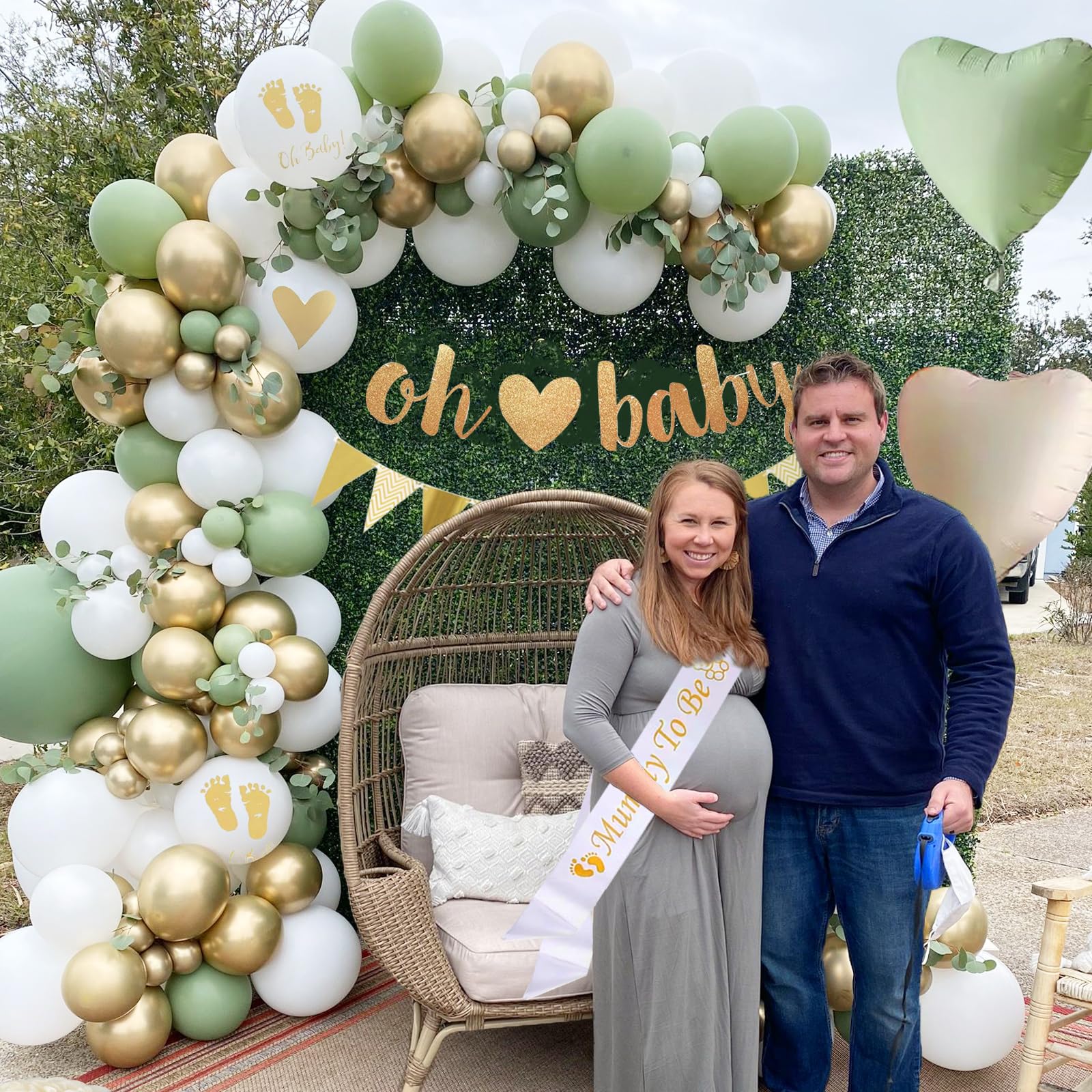 Babyparty Deko Junge, Baby Shower Deko Junge Mädchen mit Luftballoons Grün Gold,Babyparty Girlande,Mommy to Be Sash für Babyshowerparty Neutral Dschungel ,Gender Reveal Party Dekoration Boy Girl - Image 5