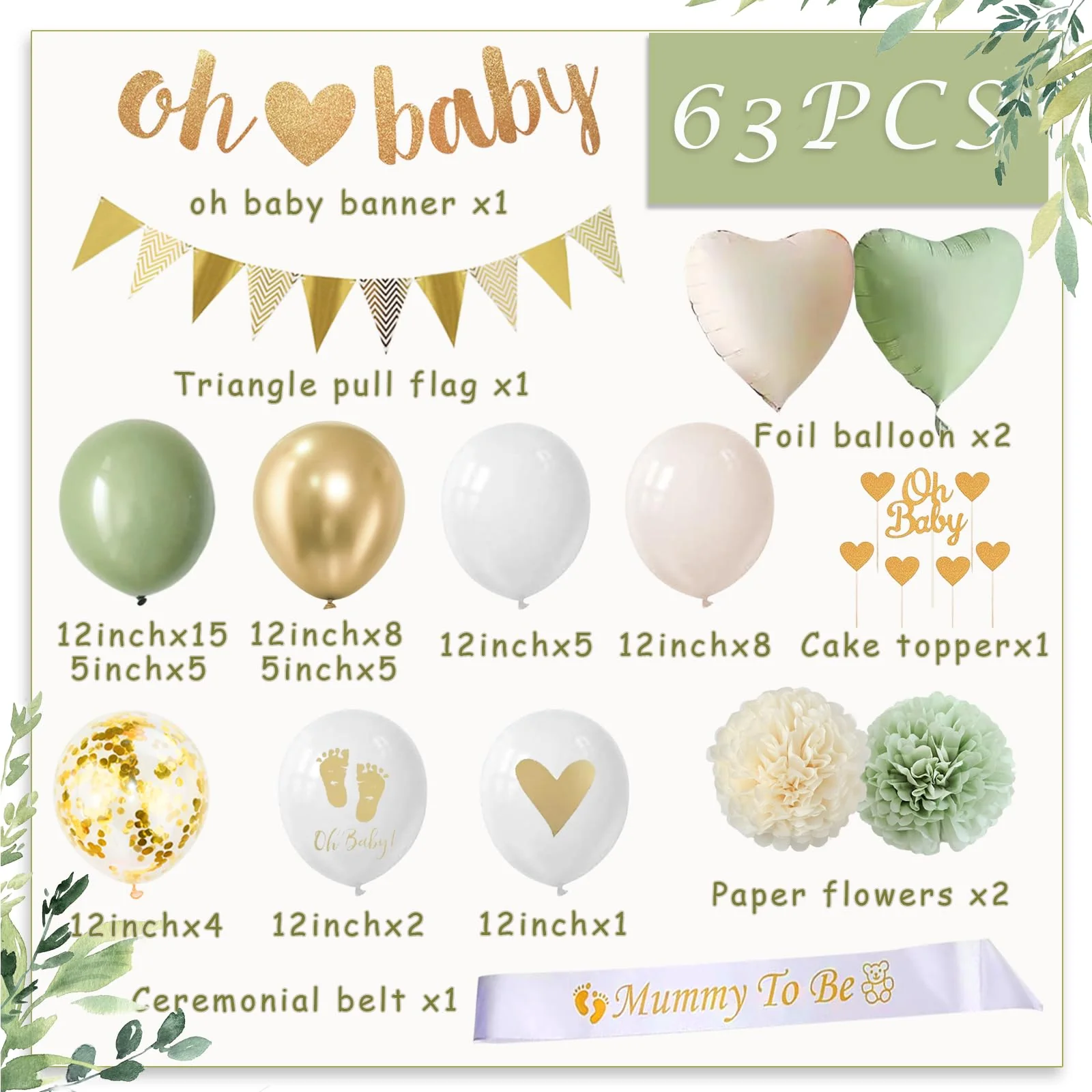 Babyparty Deko Junge, Baby Shower Deko Junge Mädchen mit Luftballoons Grün Gold,Babyparty Girlande,Mommy to Be Sash für Babyshowerparty Neutral Dschungel ,Gender Reveal Party Dekoration Boy Girl - Image 7