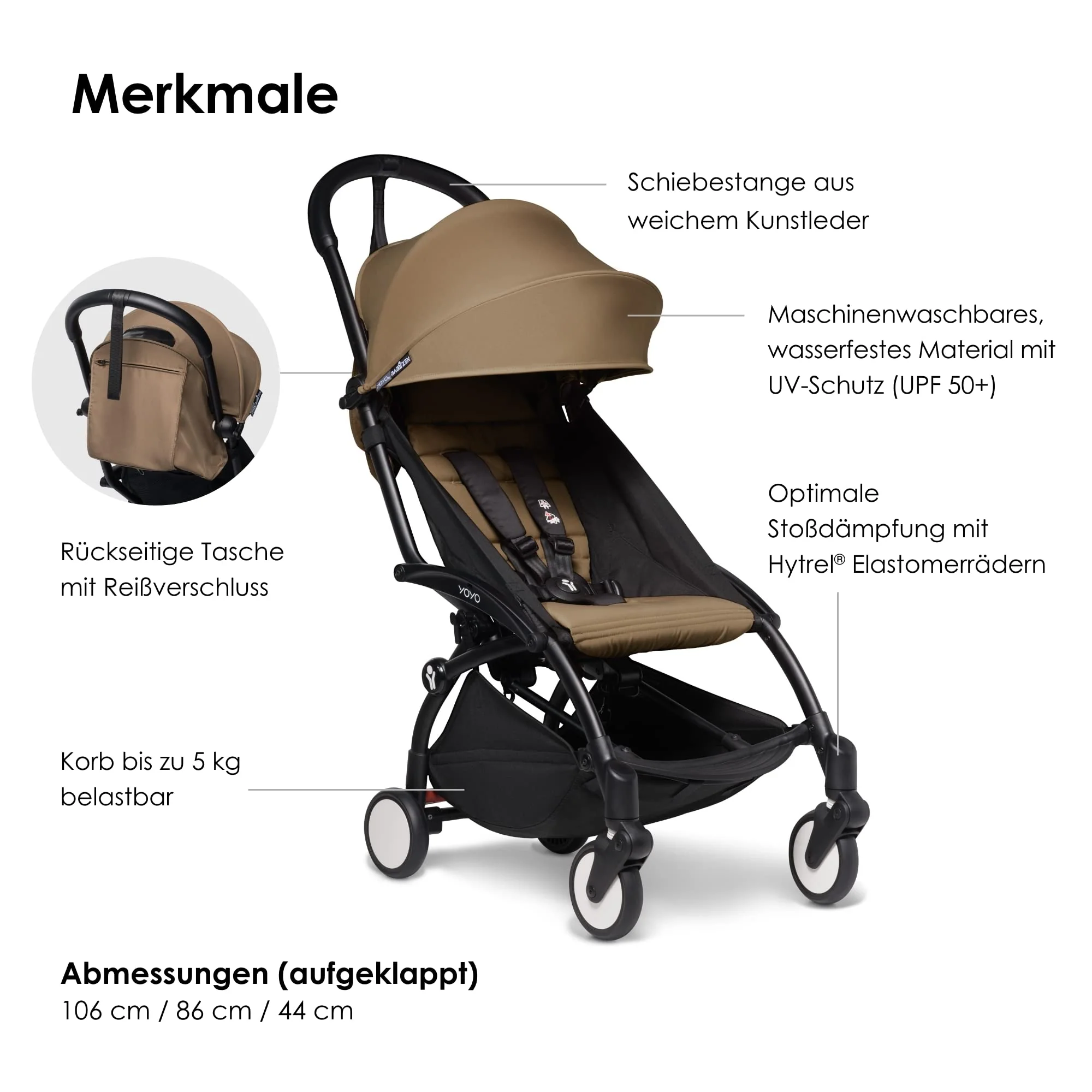 BABYZEN YOYO2 Kinderwagen (Kinderwagengestell White und 6+ Textile Set Air France Blue) - mit Gurt, Rückenlehne, Verdeckbügel, Schultergurt, Aufbewahrungstasche, Sitzpolster und farbgleichem Verdeck - Image 5