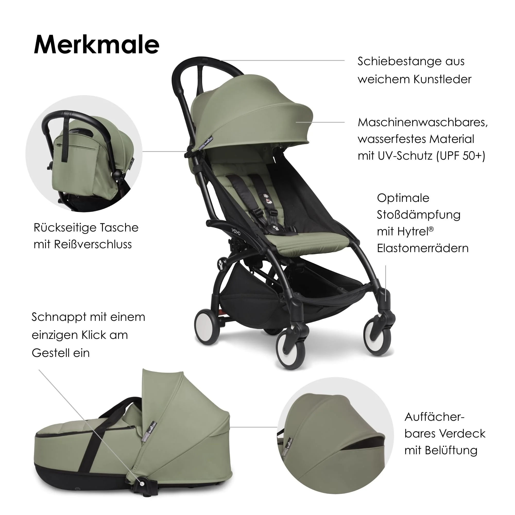 BABYZEN YOYO2 Kompletter Kinderwagen - Inklusive YOYO Liegewanne (Aqua), Kinderwagengestell (White) & 6+ Textilset (Aqua) - für Kleinkinder bis 22 kg - Image 3