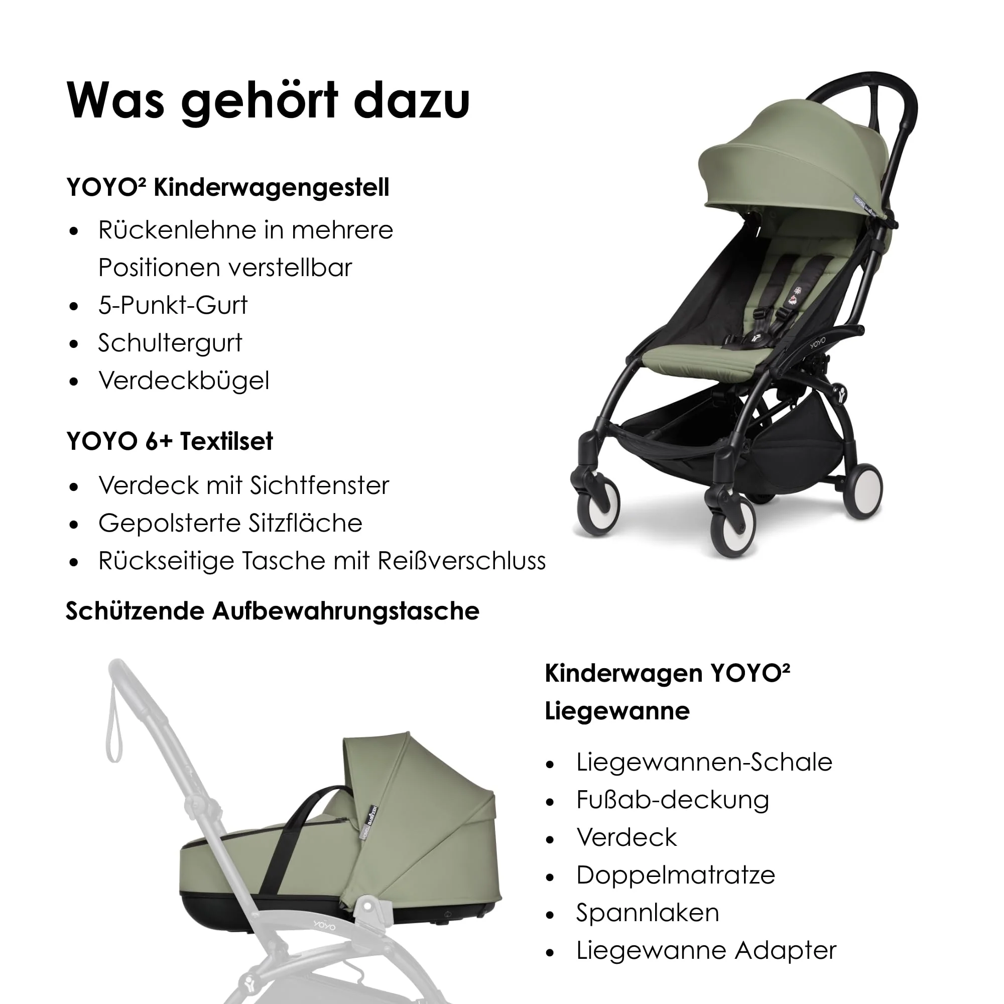 BABYZEN YOYO2 Kompletter Kinderwagen - Inklusive YOYO Liegewanne (Olive), Kinderwagengestell (Black) & 6+ Textilset (Olive) - für Kleinkinder bis 22 kg - Image 5
