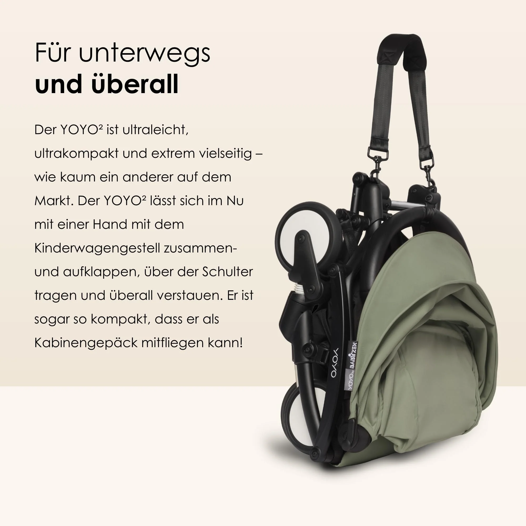 BABYZEN YOYO2 Kompletter Kinderwagen - Inklusive YOYO Liegewanne (Stone), Kinderwagengestell (White) & 6+ Textilset (Stone) - für Kleinkinder bis 22 kg