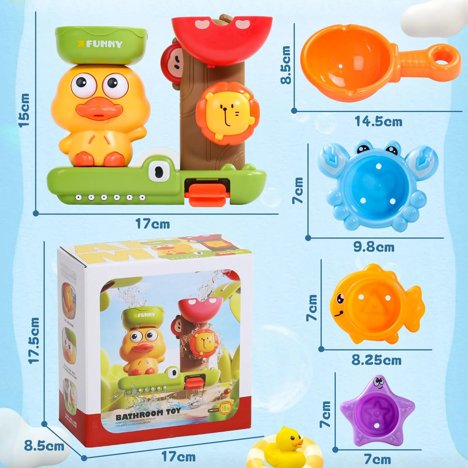 Badewannenspielzeug, Badespielzeug Baby ab 1 Jahr, Baby Spielzeug ab 1 Jahr, 1 Löffel & 3 Stapelbare Tier-Becher, Geschenk 1 2 3 Jahre Junge Mädchen, Wasserspielzeug Kinder ab 6-18 Monate - Image 2