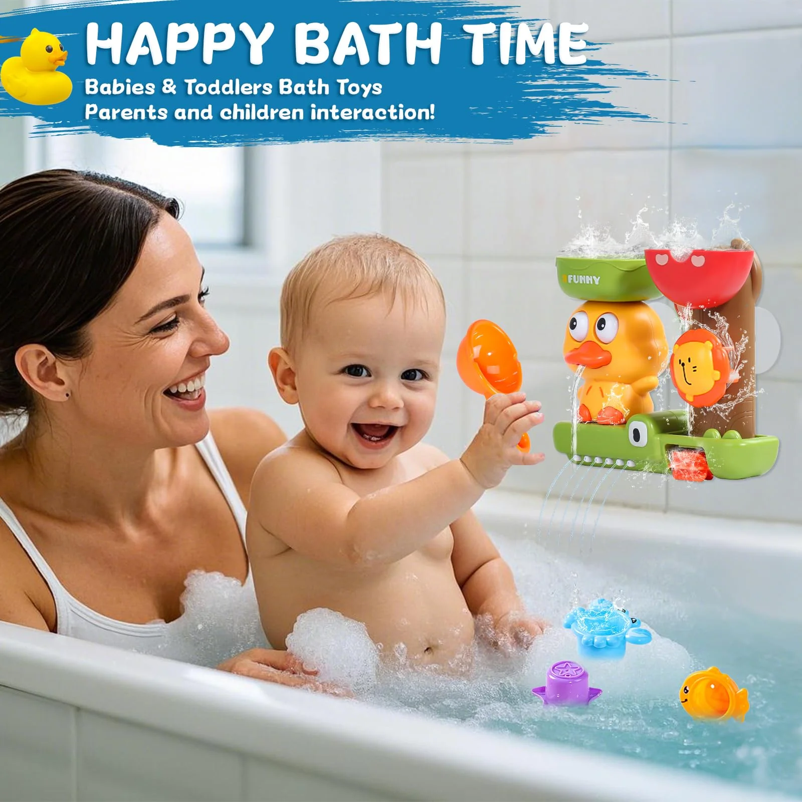 Badewannenspielzeug, Badespielzeug Baby ab 1 Jahr, Baby Spielzeug ab 1 Jahr, 1 Löffel & 3 Stapelbare Tier-Becher, Geschenk 1 2 3 Jahre Junge Mädchen, Wasserspielzeug Kinder ab 6-18 Monate - Image 3
