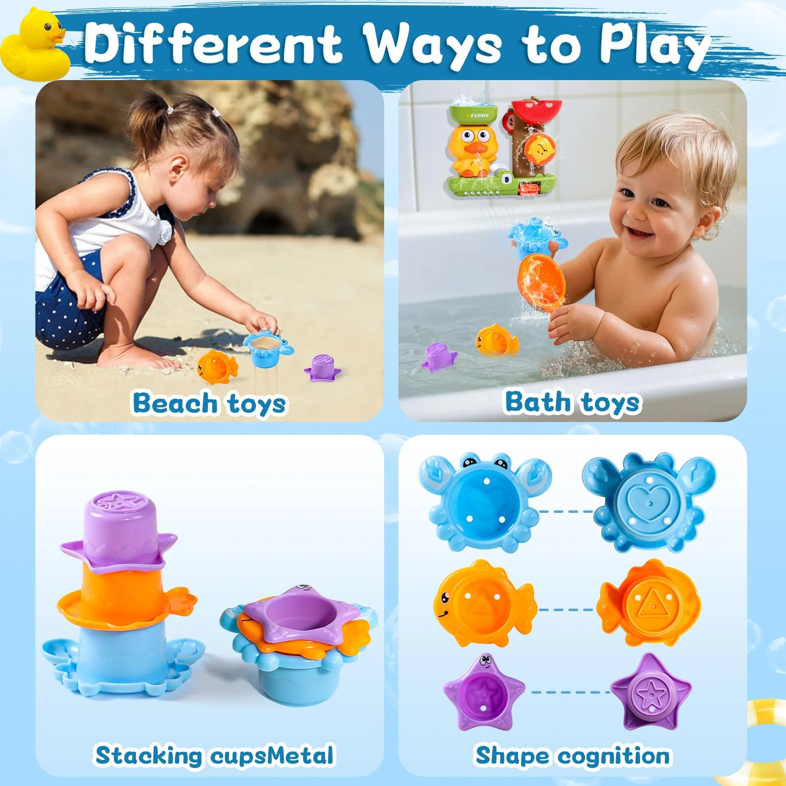 Badewannenspielzeug, Badespielzeug Baby ab 1 Jahr, Baby Spielzeug ab 1 Jahr, 1 Löffel & 3 Stapelbare Tier-Becher, Geschenk 1 2 3 Jahre Junge Mädchen, Wasserspielzeug Kinder ab 6-18 Monate - Image 5
