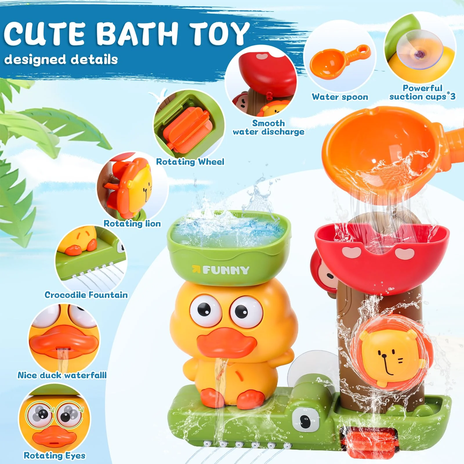 Badewannenspielzeug, Badespielzeug Baby ab 1 Jahr, Baby Spielzeug ab 1 Jahr, 1 Löffel & 3 Stapelbare Tier-Becher, Geschenk 1 2 3 Jahre Junge Mädchen, Wasserspielzeug Kinder ab 6-18 Monate - Image 7
