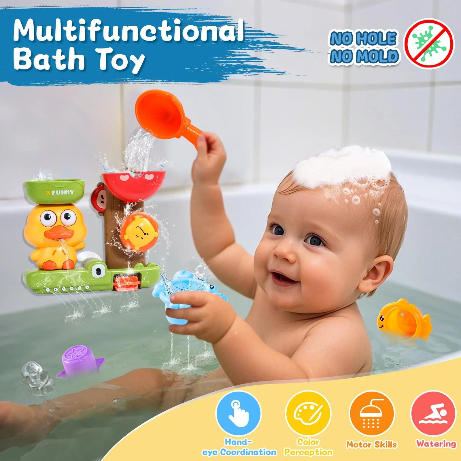 Badewannenspielzeug, Badespielzeug Baby ab 1 Jahr, Baby Spielzeug ab 1 Jahr, 1 Löffel & 3 Stapelbare Tier-Becher, Geschenk 1 2 3 Jahre Junge Mädchen, Wasserspielzeug Kinder ab 6-18 Monate - Image 8