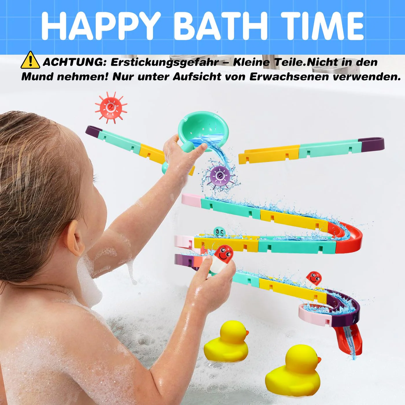 Badewannenspielzeug Kinder, 44 STK Kugelbahn Badespielzeug ab 3 4 5 6 Jahre, DIY Murmelbahn Badewannen Spielzeug mit Saugnäpfe, Wasserspielzeug Badespaß Geschenk für Mädchen Junge ab 3 - Image 7
