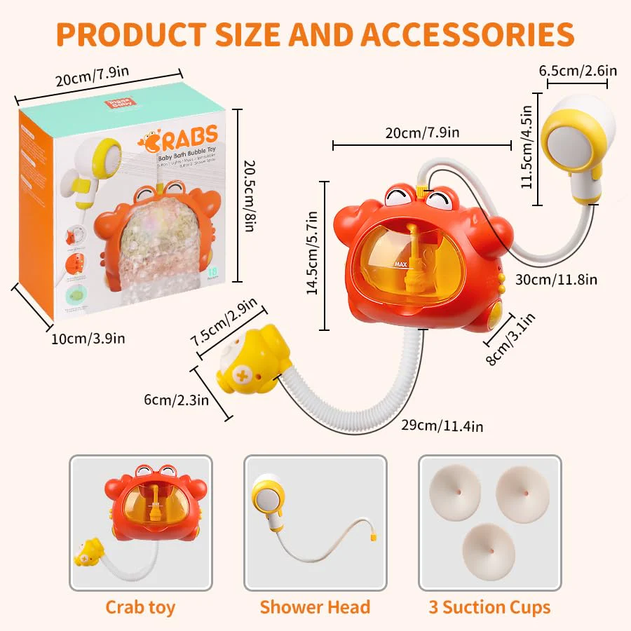Badewannenspielzeug, Krabbe Badespielzeug Bubble mit Musik, Duschkopf, Badespielzeug Baby ab 1 2 3 4 Jahr, Geschenke fur Jungen und Madchen (Rot) - Image 2