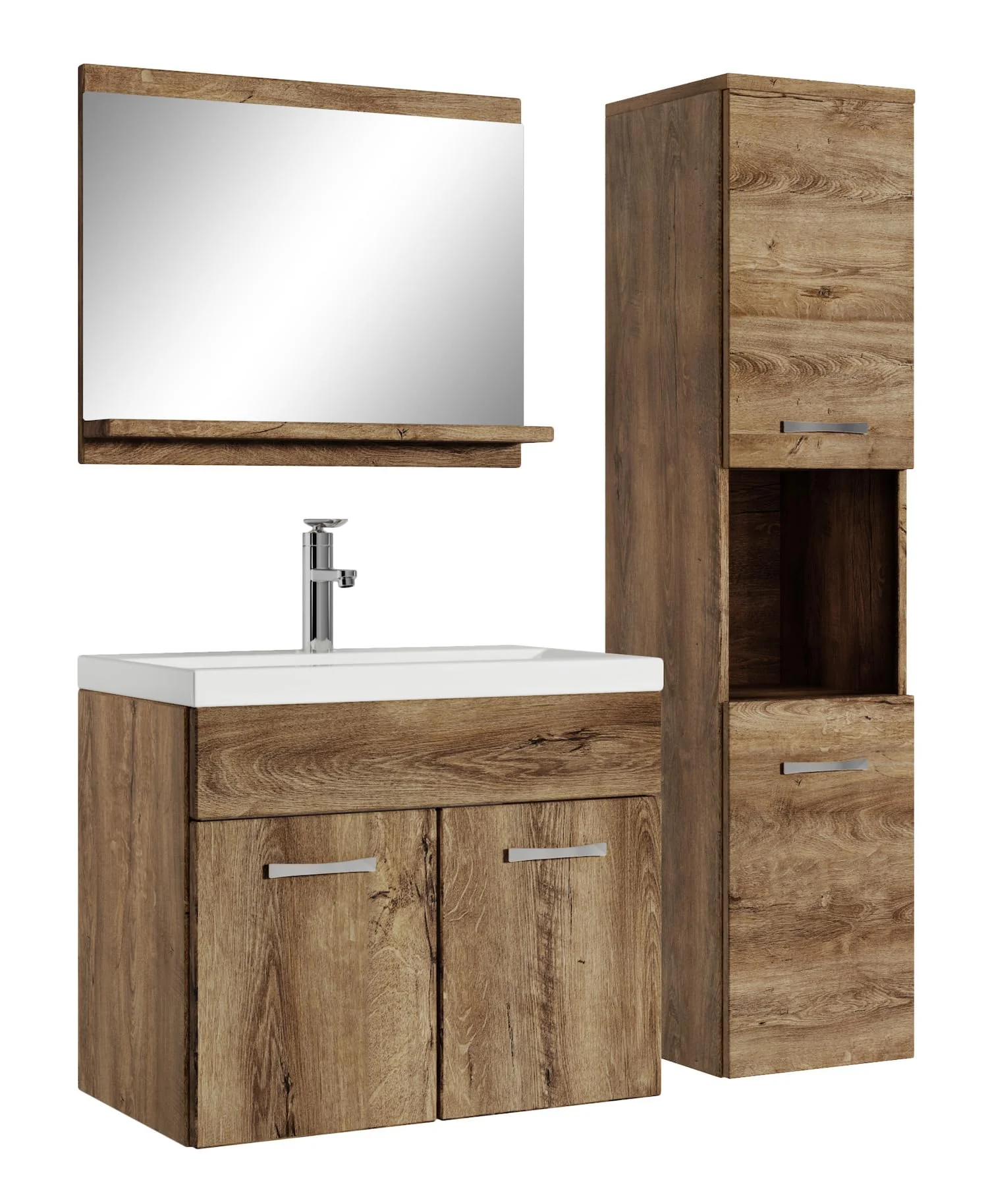 Badplaats B.V. Badezimmer Badmöbel Set Montreal 60cm Waschbecken Braun Eiche - Unterschrank Hochschrank Waschtisch Möbel - Image 2