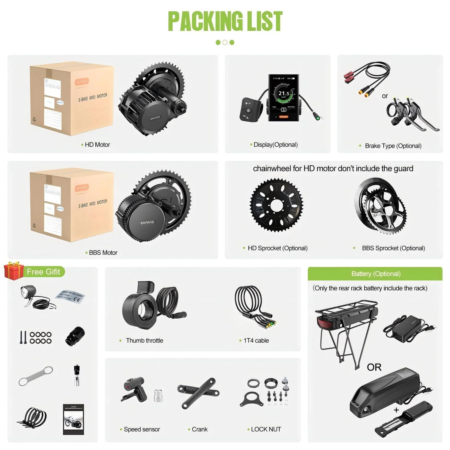 BAFANG 250W 350W 500W 750W 1000W Middle Motor Kit mit optionalem Akku, BBS01 BBS02B HD Mittelmotor DIY 8Fun E-Bike-Umbausatz mit LCD-Display & EBike-Akku für BB 68-120MM E-Bike. - Image 3