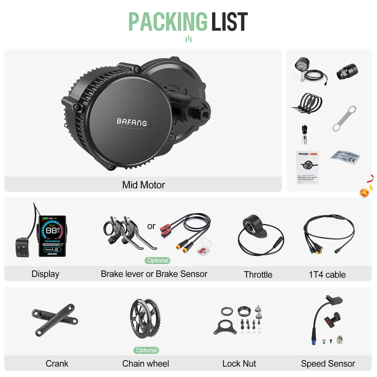 BAFANG 250W Mittelmotor E-Bike Umbausatz mit 36V24Ah Ebike Batterie und VD618 E-Bike Display, CAN Version 8fun Elektrofahrrad Kit für Mountainbike mit BB68-73mm - Image 2