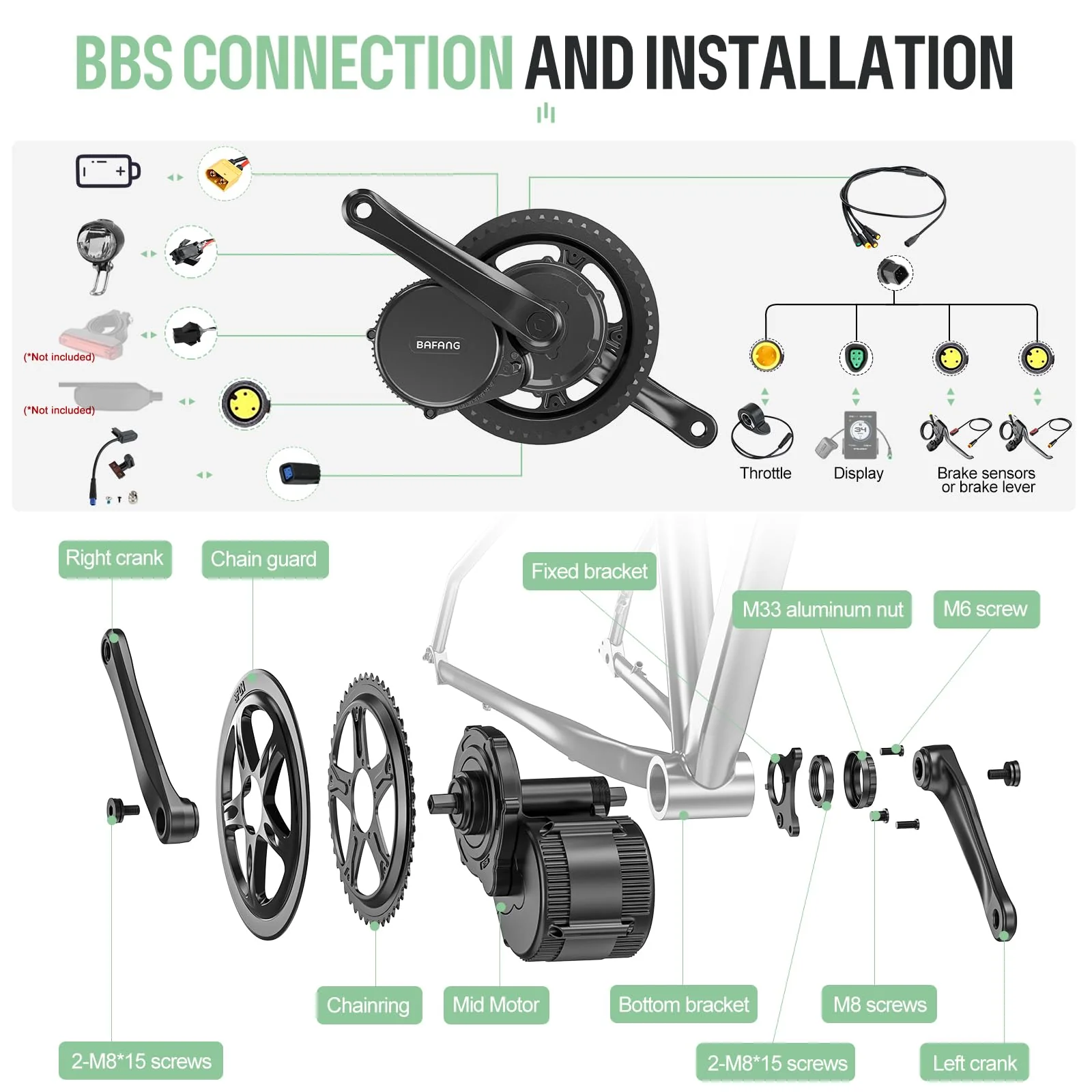 BAFANG 250W Mittelmotor E-Bike Umbausatz mit 36V24Ah Ebike Batterie und VD618 E-Bike Display, CAN Version 8fun Elektrofahrrad Kit für Mountainbike mit BB68-73mm - Image 3