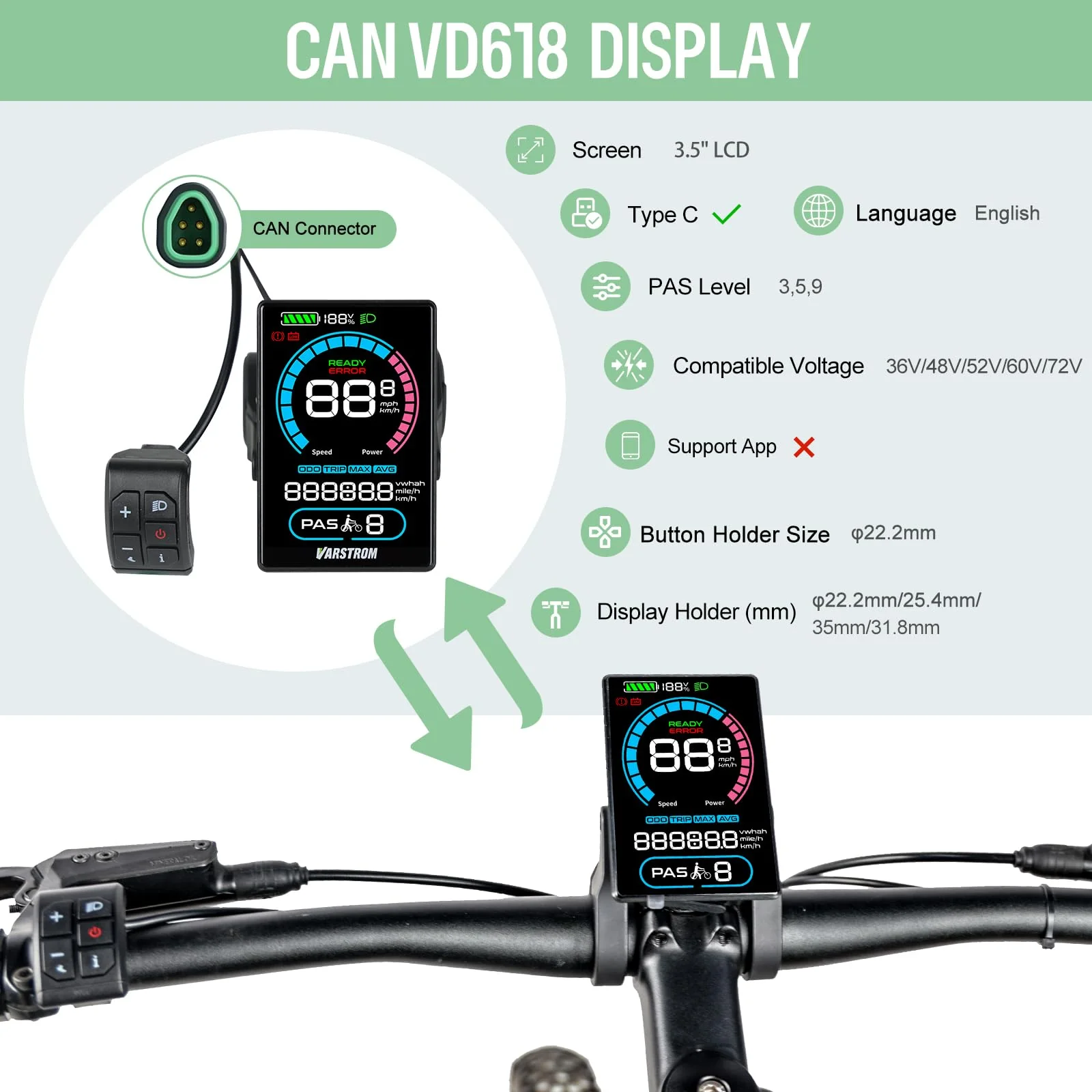 BAFANG 250W Mittelmotor E-Bike Umbausatz mit 36V24Ah Ebike Batterie und VD618 E-Bike Display, CAN Version 8fun Elektrofahrrad Kit für Mountainbike mit BB68-73mm - Image 5