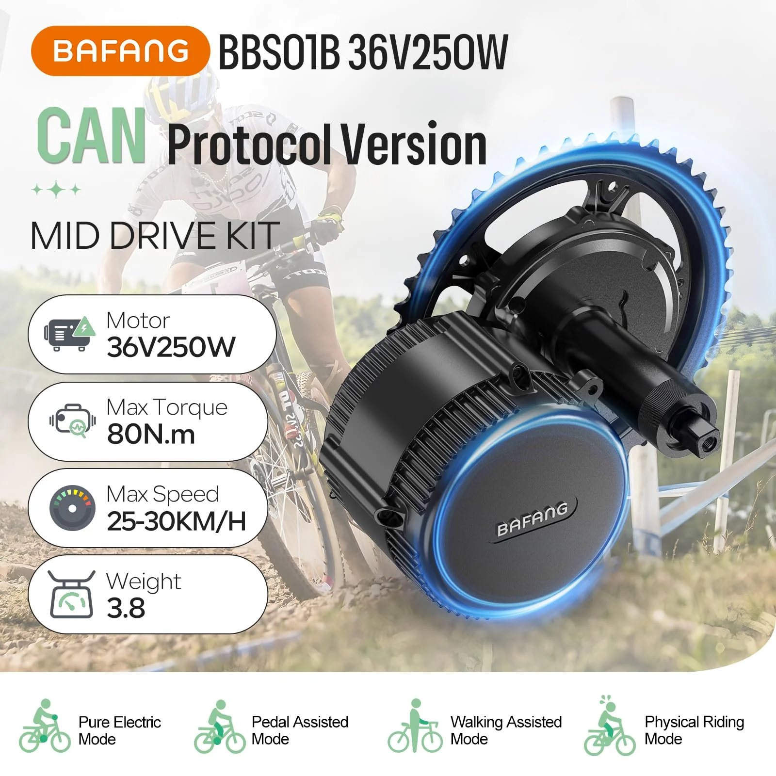 BAFANG 250W Mittelmotor E-Bike Umbausatz mit 36V24Ah Ebike Batterie und VD618 E-Bike Display, CAN Version 8fun Elektrofahrrad Kit für Mountainbike mit BB68-73mm - Image 6