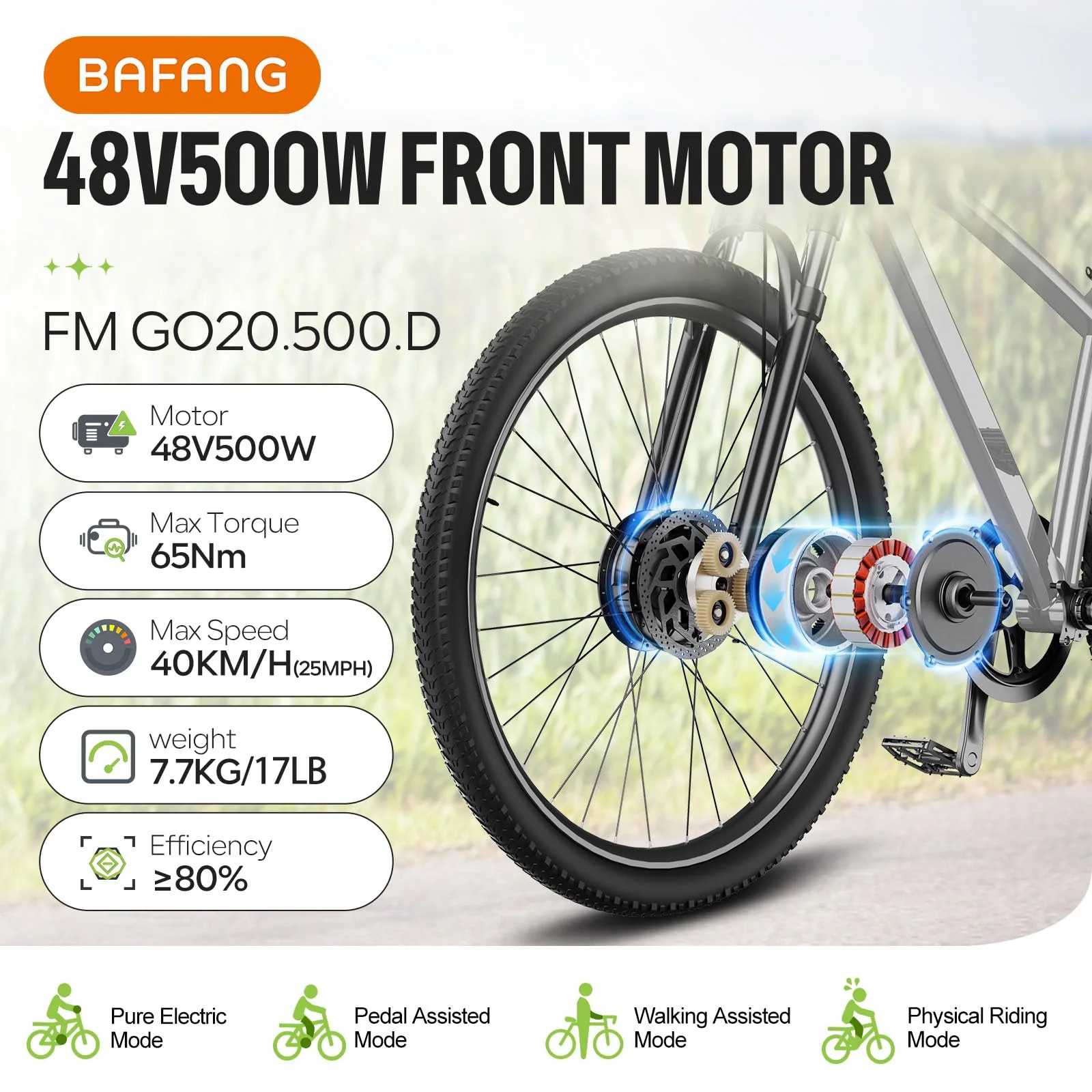 Bafang 48V500W 700C Vorderradnabenmotor-Kit G020 E-Bike Umbausatz mit P860ML Digitalanzeige und Smart Controller