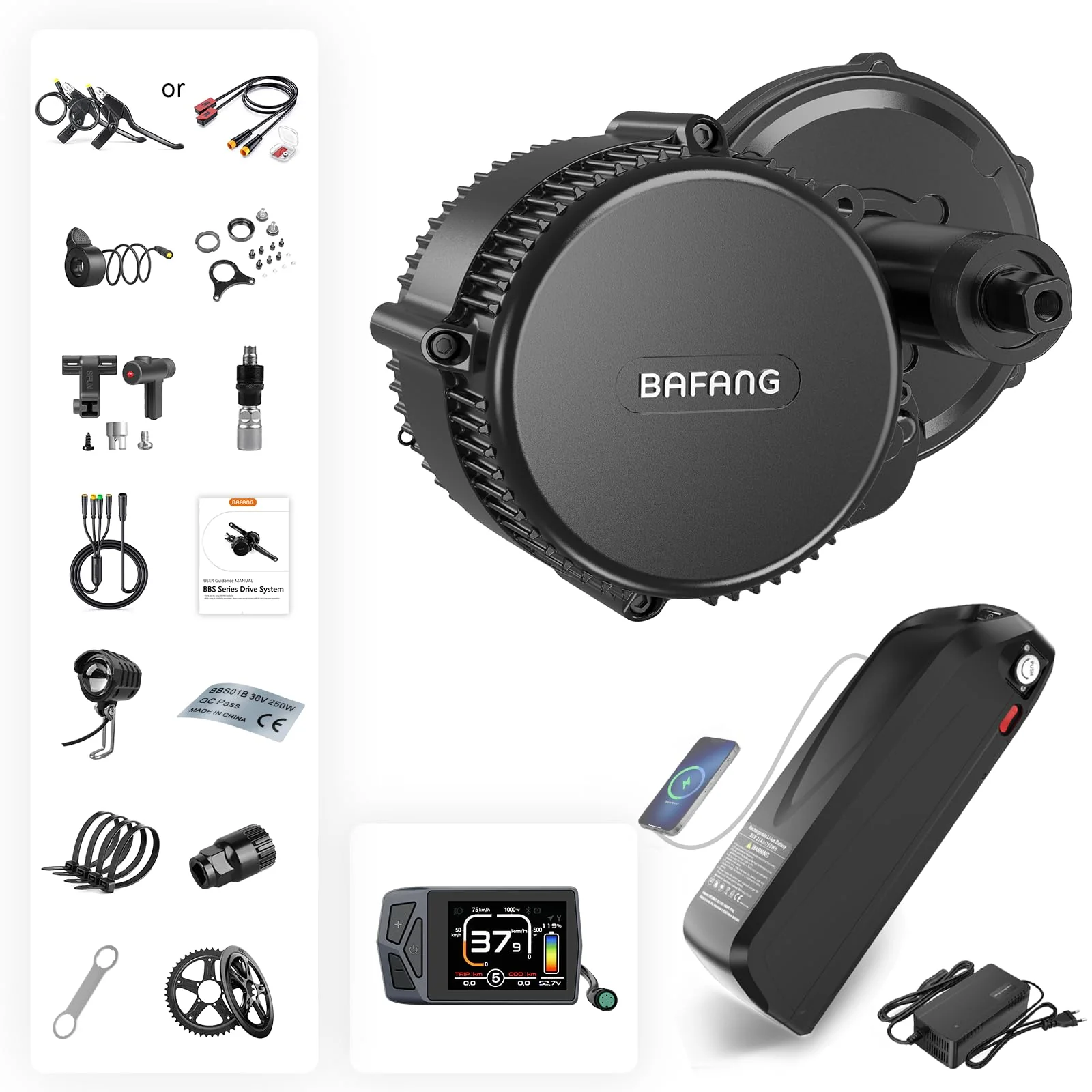 Bafang 750W 48V Middle Motor Kit E-Bike Umbausatz BBS02B, 48V20Ah Unterrohr-Akku Elektrofahrrad mit EKD01 Display und 44T Kettenblatt, für 68-73MM Bottom Bracket Bike