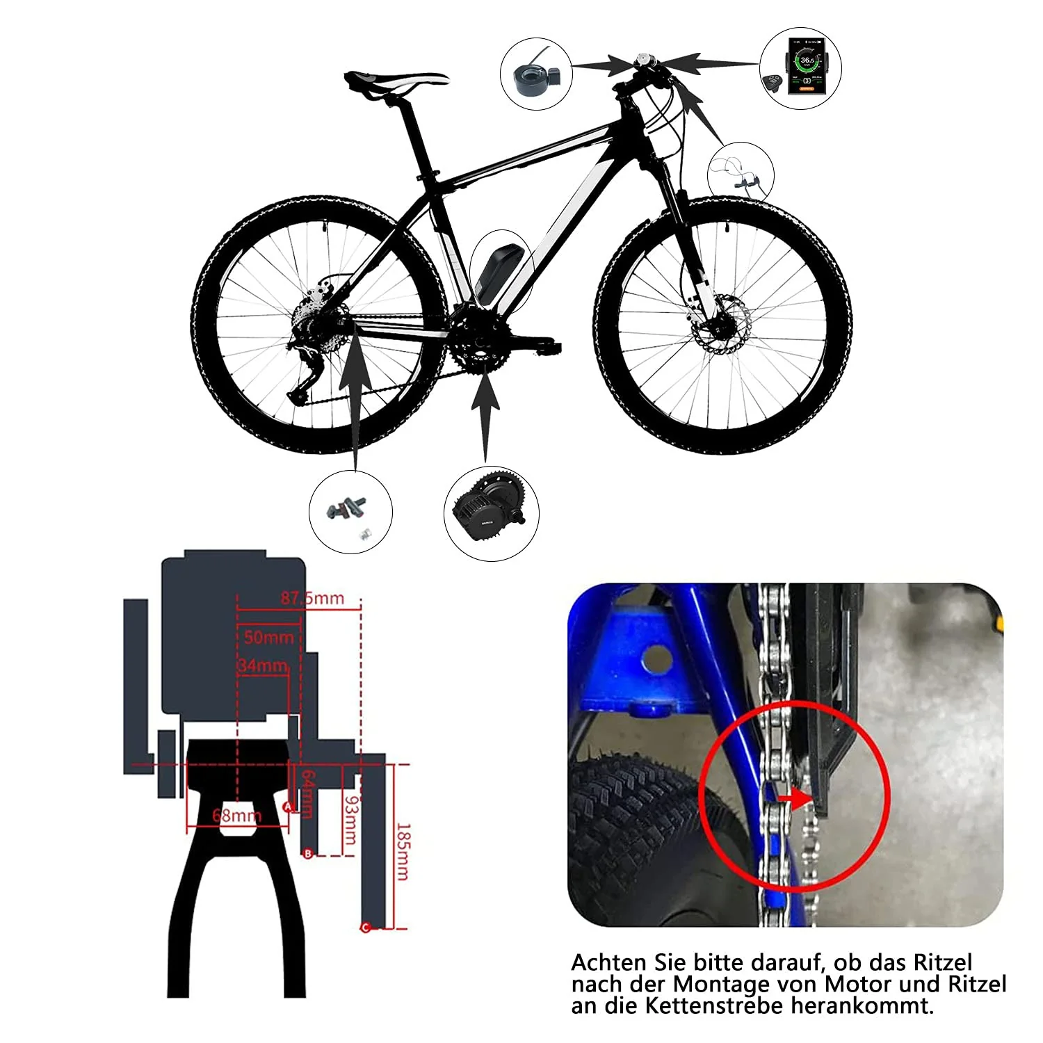 BAFANG BBS01B 36V 250W Motor Kit Elektrofahrrad Umbausatz Fahrradmotor Elektromotor für Fahrrad, optionaler Akku 13/15,6/17,4/19,2/24 Ah - Image 7