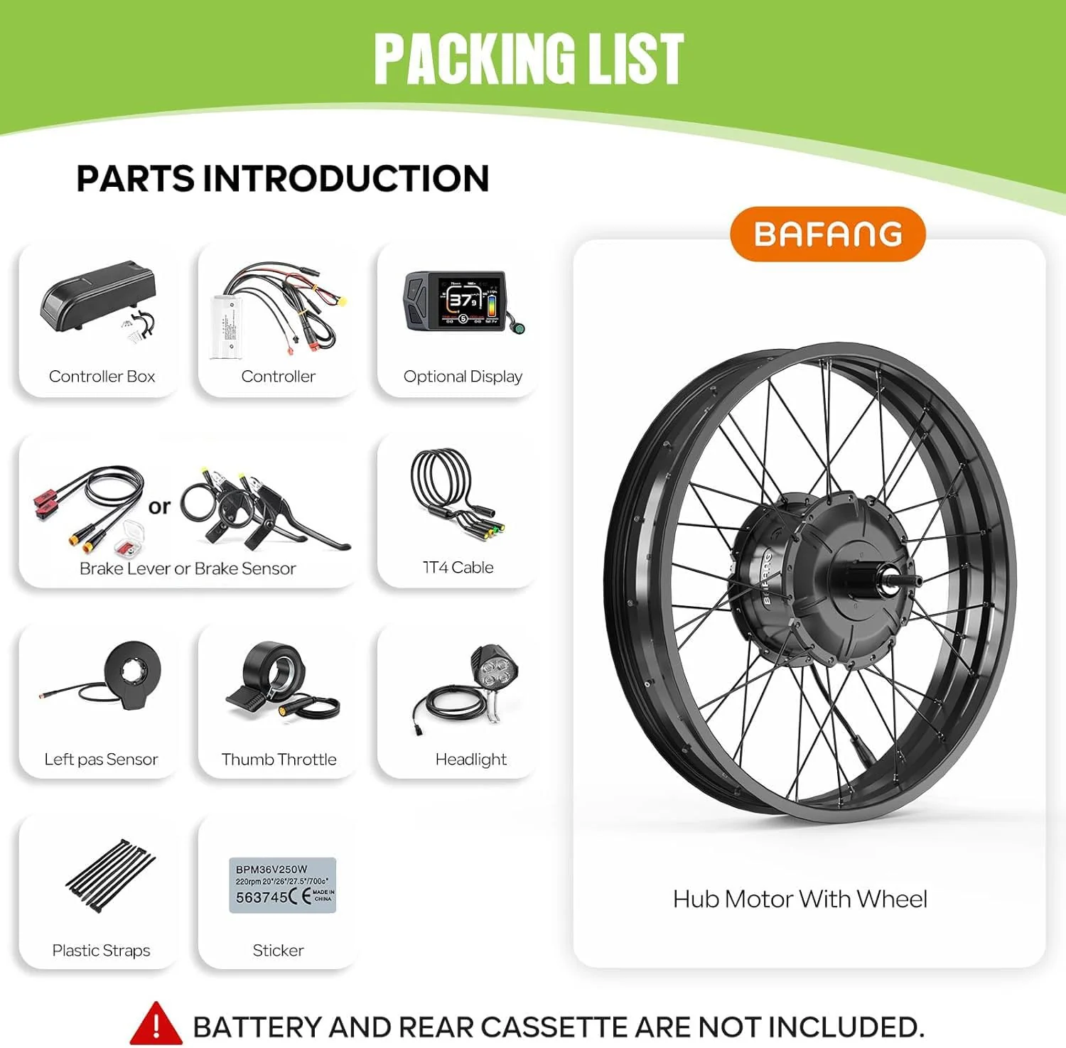 BAFANG G062 48V 1000W Hinterradmotor für 175 mm Tropfen, 20" 26" Fat Tire Elektro-Rad-Umsetzungs-Kit mit Akku (optional) und LCD-Anzeige (optional), Hinterrad hub Motor-Rad-Kit mit PAS-Sensor - Image 3