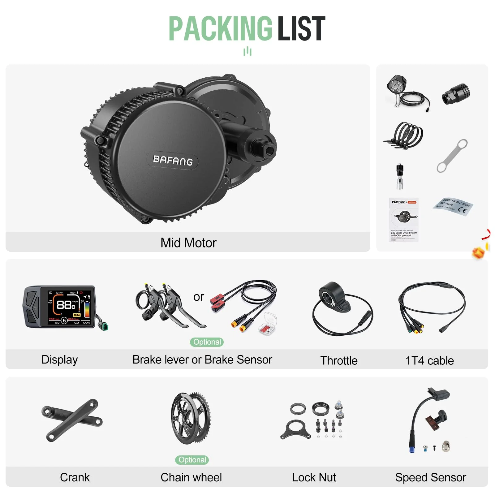 BAFANG Mittelmotor 250W 36V BBS01B CAN Version Elektrofahrrad Umbausatz mit EKD01 Mehrsprachig Ebike Display, für 68mm Tretlager Mountainbike, Rennrad, Pendlerfahrrad - Image 2
