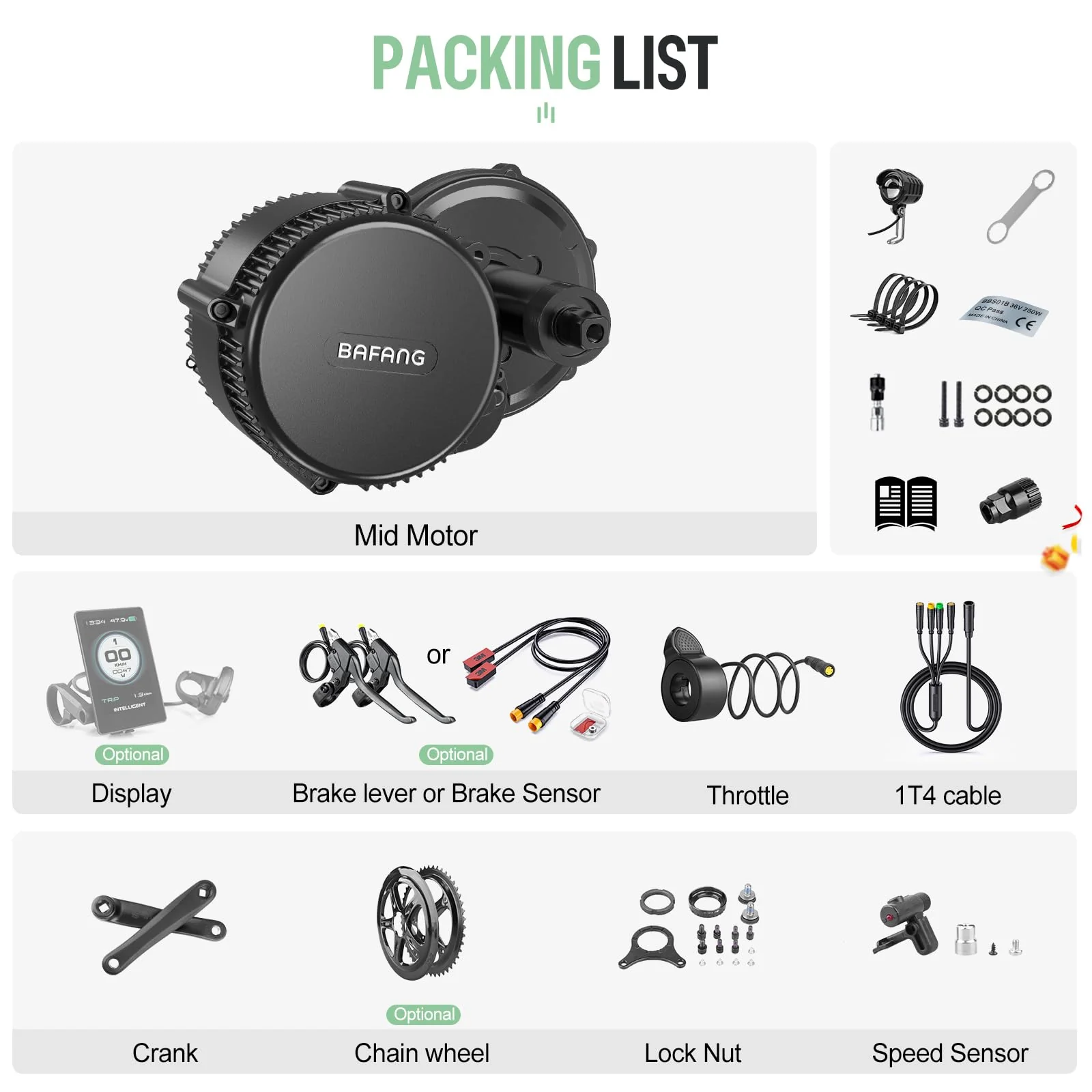 BAFANG Mittelmotor 36V 250W BBS01B Ebike Umbausatz Elektrofahrrad Kit mit Optionales Ebike Display,Elektrofahrrad Umbausatz Motor für BB68mm, DZ40 Anzeige - Image 3