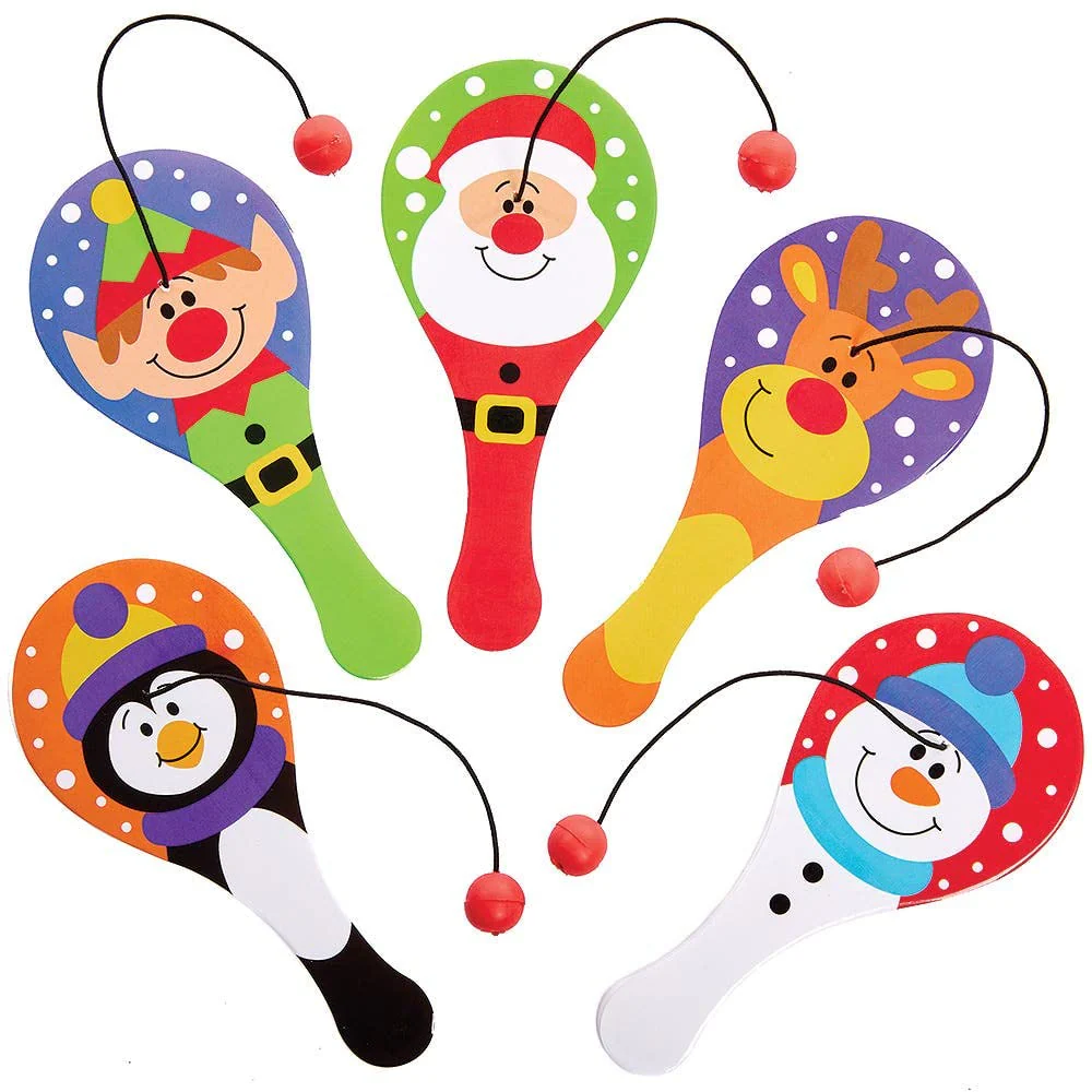 Baker Ross FX396 Mini Paddleballschläger "Weihnachten" - 10er Pack, Kleine Adventskalendergeschenke für Kinder, Nikolaus Geschenke für Kinder