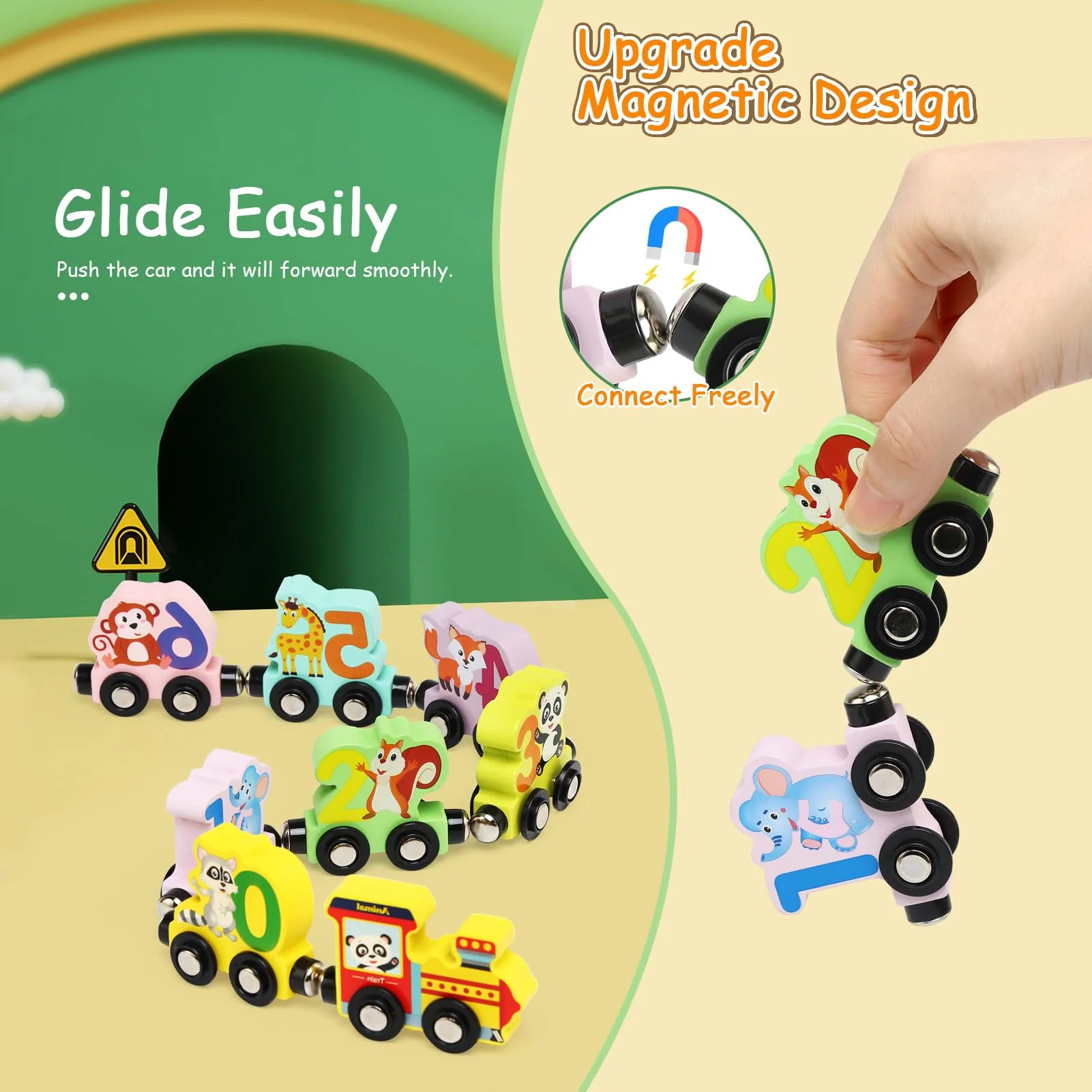 Ballery Hölzerne Tiere Zahl Zug, 11 Pack Holzzug Montessori Magnetzug Set, Montessori Pädagogisches Lernspielzeug, Geschenke für 1 2 3 4 5 Jahre alt Mädchen Jungen - Image 4