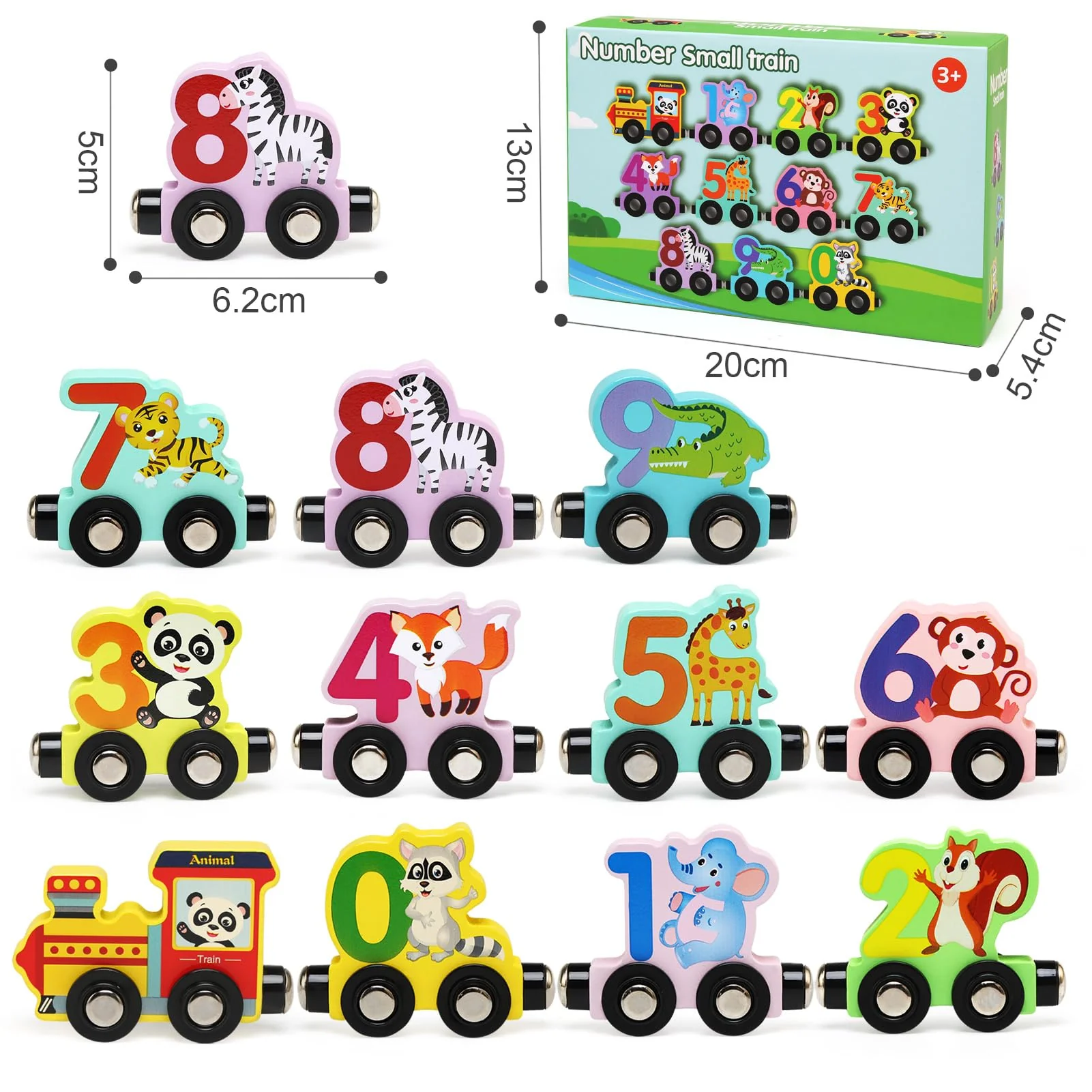 Ballery Hölzerne Tiere Zahl Zug, 11 Pack Holzzug Montessori Magnetzug Set, Montessori Pädagogisches Lernspielzeug, Geschenke für 1 2 3 4 5 Jahre alt Mädchen Jungen - Image 7