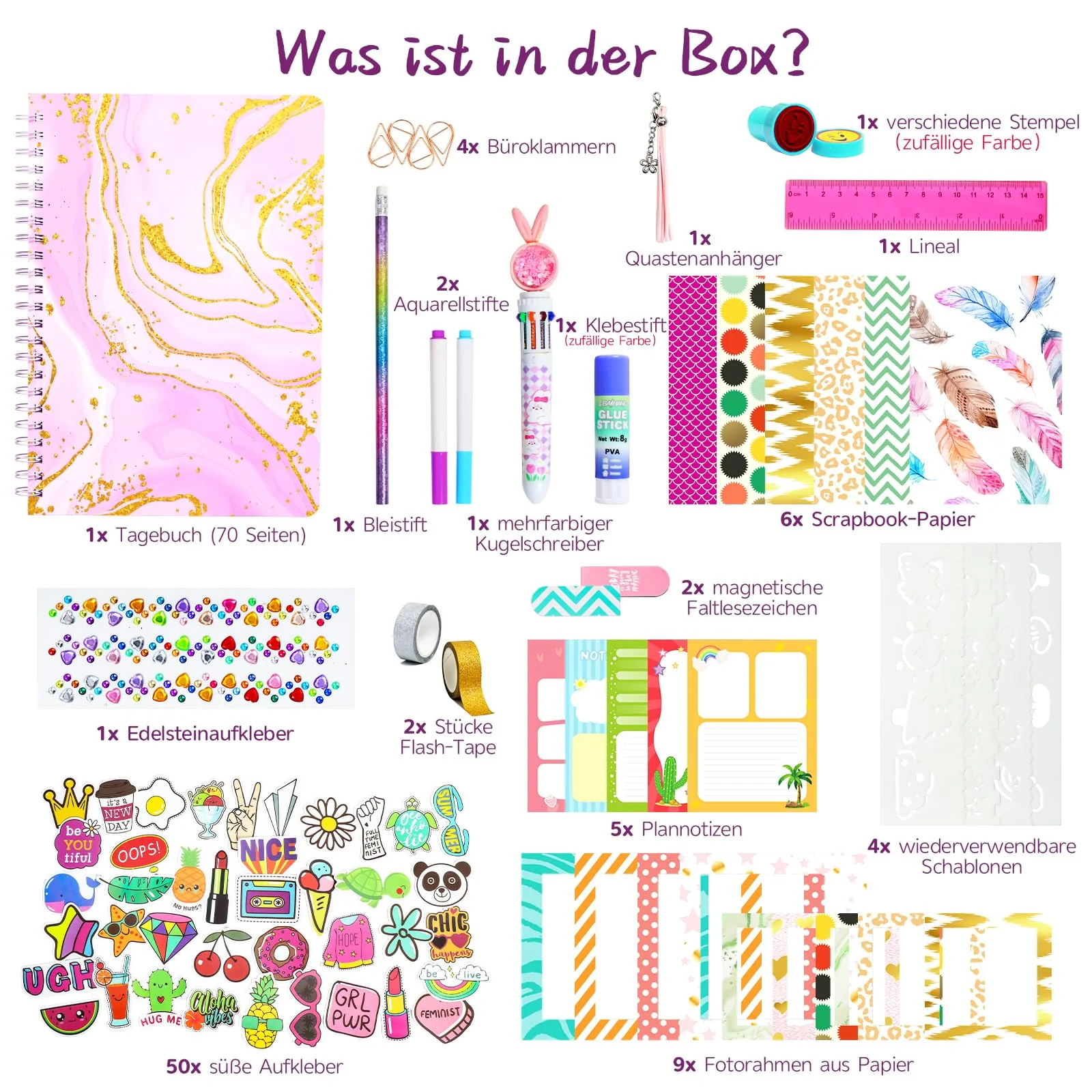 BALORIZ DIY Journal Set für Mädchen, Scrapbook & Diary Briefpapier Set, Kunst und Bastel Kits für Tweens Teenager, Spielzeug Geschenke Weihnachten Geburtstag Feiertagefür 8-14 Jahre alte Mädchen - Image 2