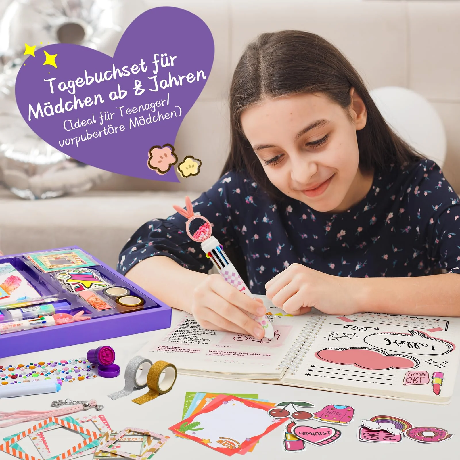 BALORIZ DIY Journal Set für Mädchen, Scrapbook & Diary Briefpapier Set, Kunst und Bastel Kits für Tweens Teenager, Spielzeug Geschenke Weihnachten Geburtstag Feiertagefür 8-14 Jahre alte Mädchen - Image 4
