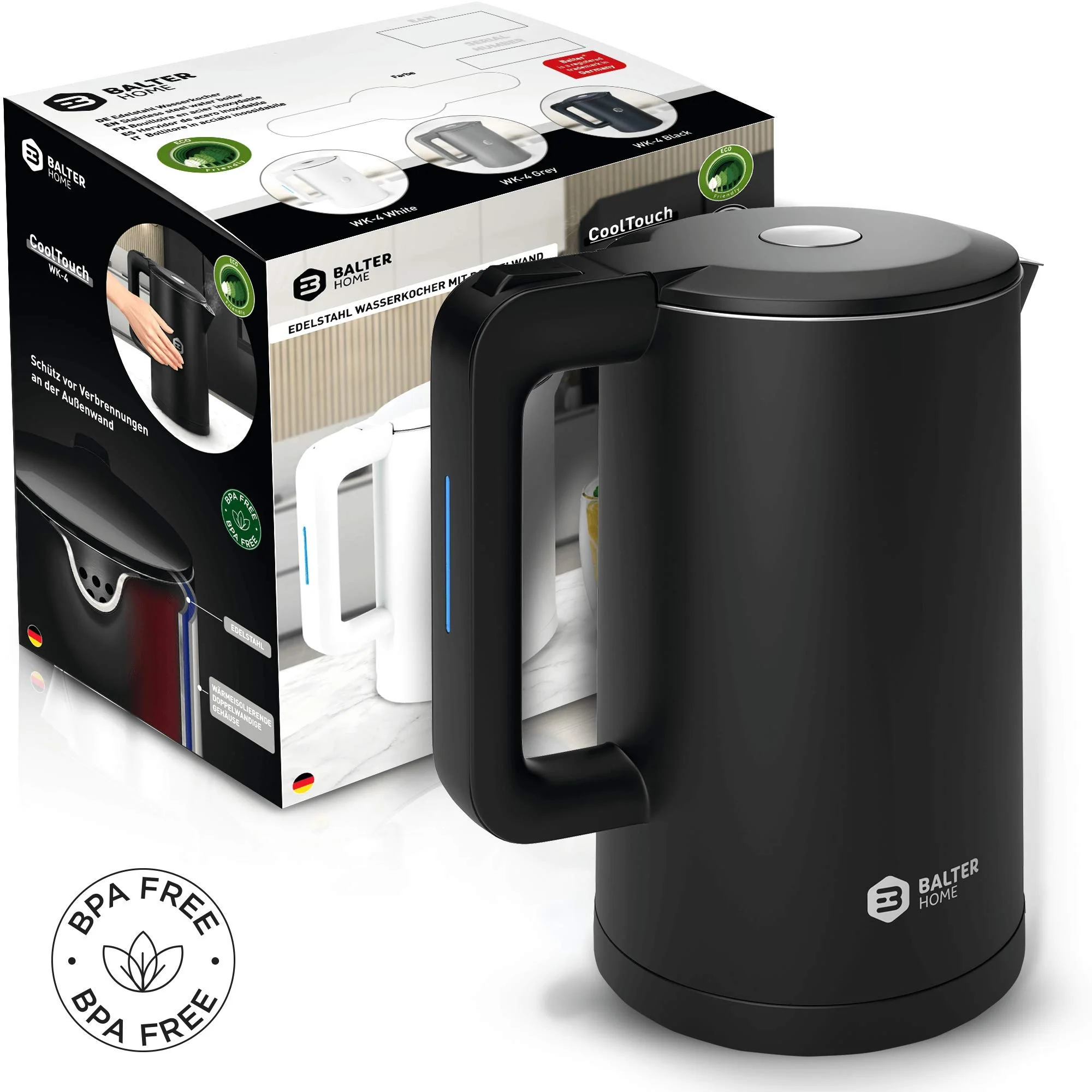 Balter Wasserkocher Edelstahl WK-4, 1,7 Liter, elektrischer Wasserkocher, Doppelwand Design, BPA frei, LED, Teekocher Kompakt, leise (Weiß) - Image 7