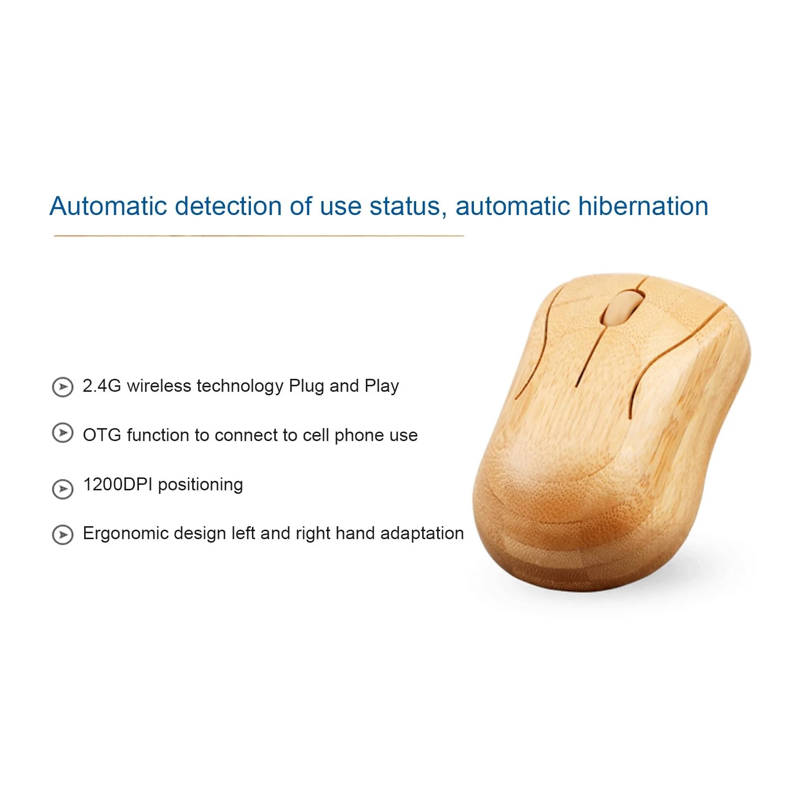 Bambus-Tastatur und -Maus, 2,4-GHz-Tastaturmaus mit Kabelloser Verbindung, Plug-and-Play, Bambusholzmaterial, für Büro und Gaming, (Maus) - Image 3
