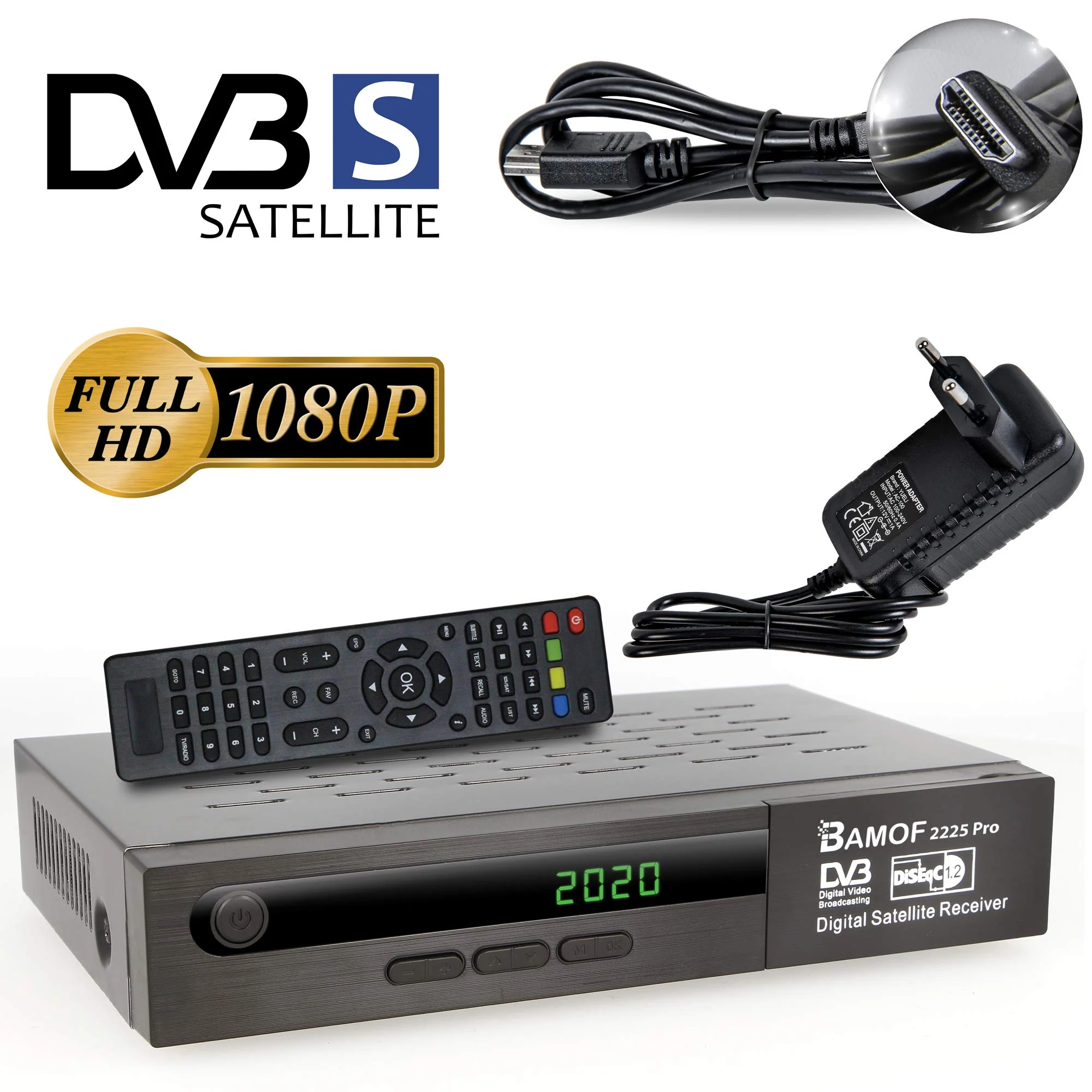 Bamof 2225 PRO Sat Receiver Digitaler Satelliten Receiver- (HDTV, DVB-S/DVB-S2, HDMI, SCART, 2X USB, Full HD 1080p) [Vorprogrammiert für Astra, Hotbird und Türksat] + HDMI Kabel - Image 3
